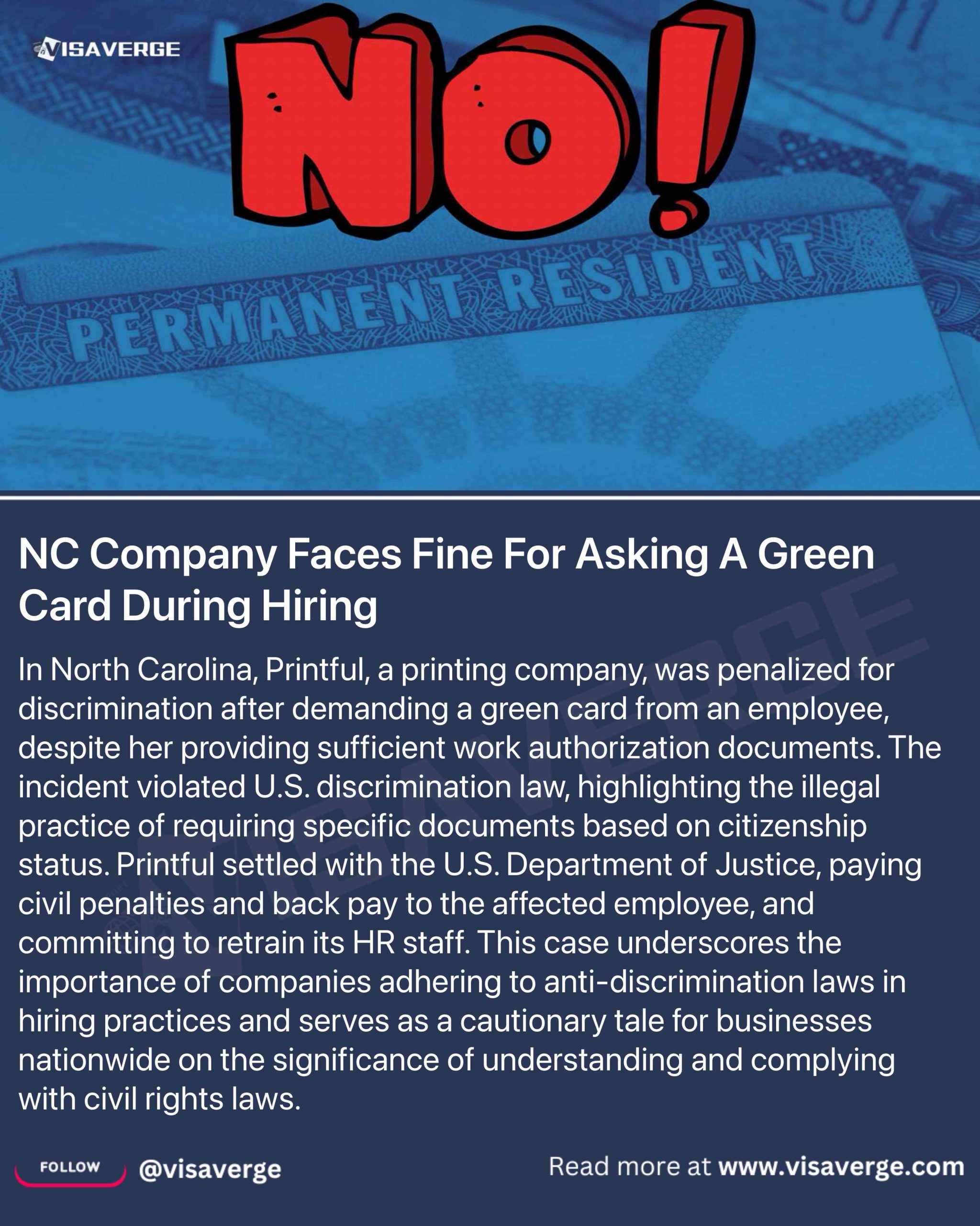 NC Company Faces Fine For Asking A Green Card During Hiring - VisaVerge NC Company Faces Fine For Asking A Green Card During Hiring