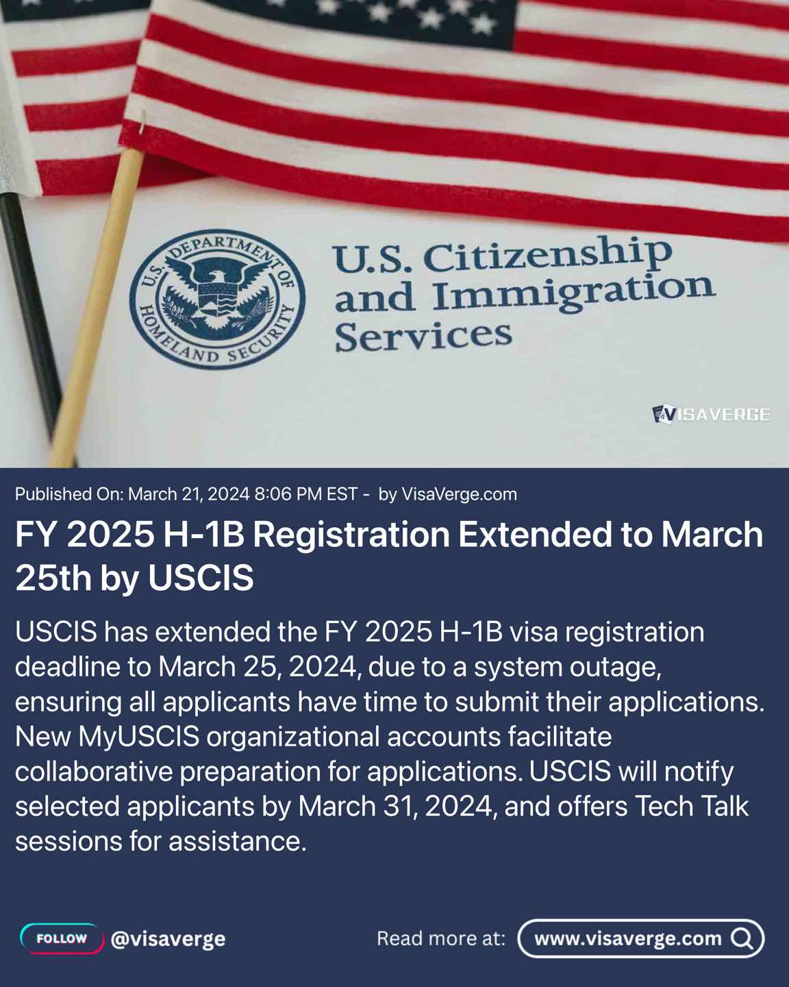 FY 2025 H-1B Registration Extended to March 25th by USCIS FY 2025 H-1B Registration Extended to March 25th by USCIS