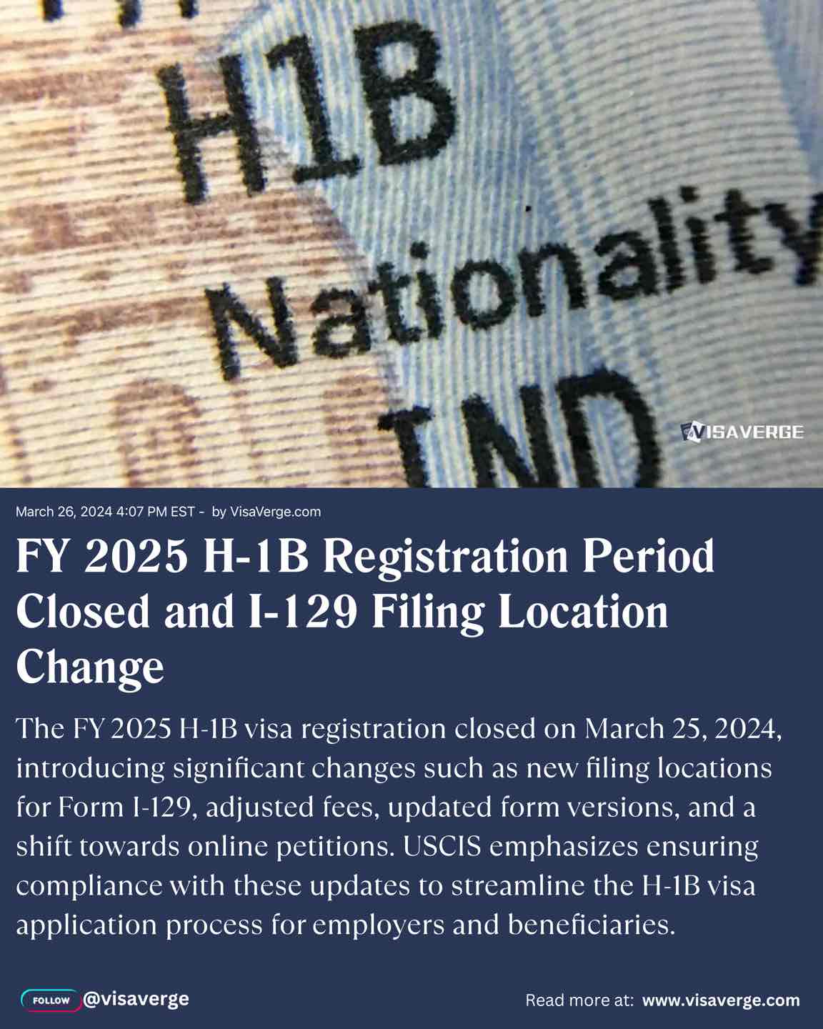 FY 2025 H-1B Registration Period Closed and I-129 Filing Location Change FY 2025 H-1B Registration Period Closed and I-129 Filing Location Change