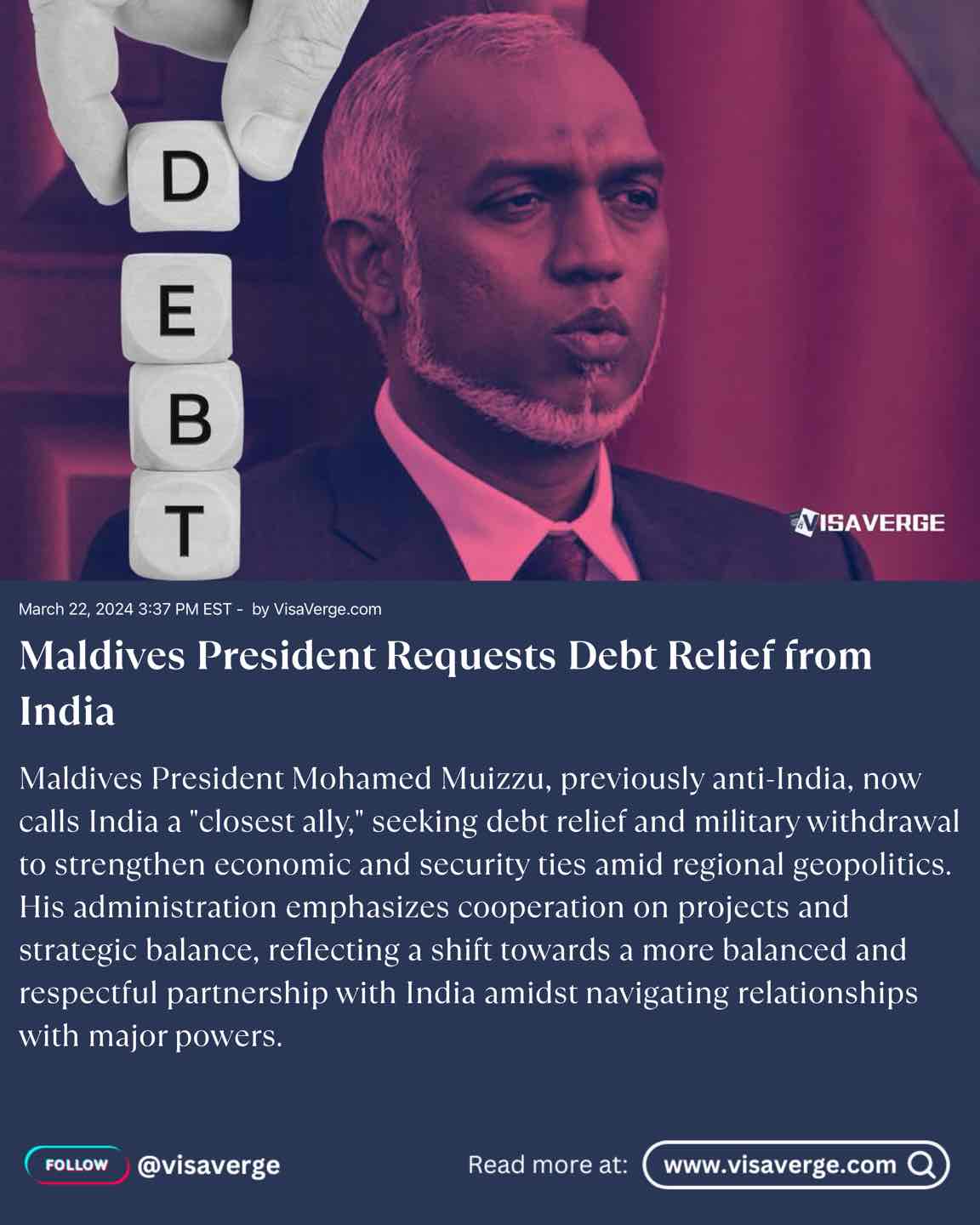 Maldives President Requests Debt Relief from India Maldives President Requests Debt Relief from India