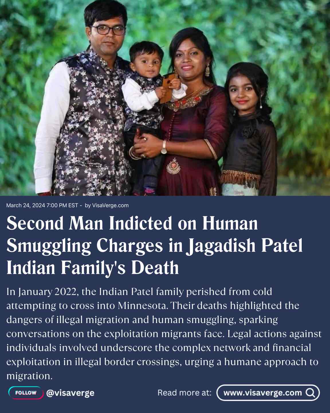 Second Man Indicted on Human Smuggling Charges in Jagadish Patel Indian Family's Death