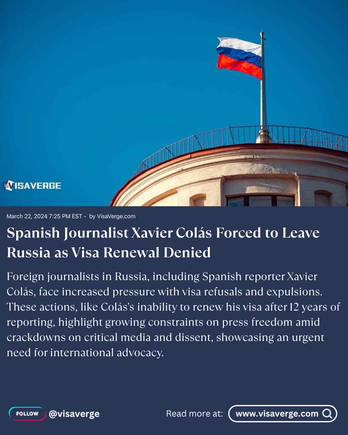 Spanish Journalist Xavier Colás Forced to Leave Russia as Visa Renewal Denied