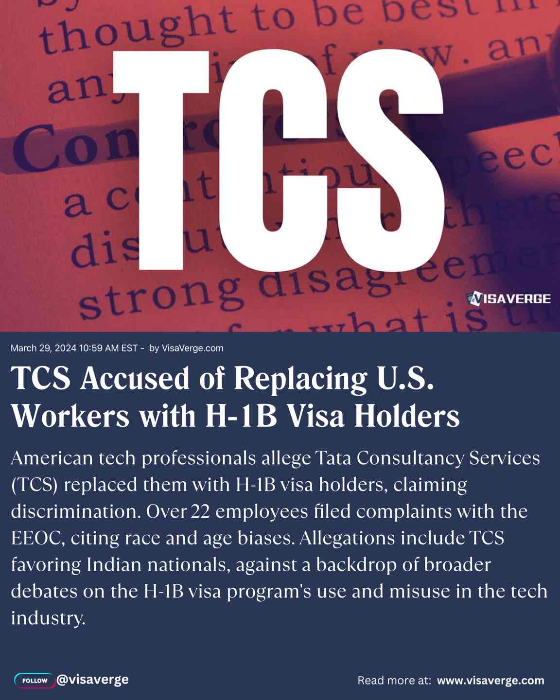 TCS Accused of Replacing U.S. Workers with H-1B Visa Holders