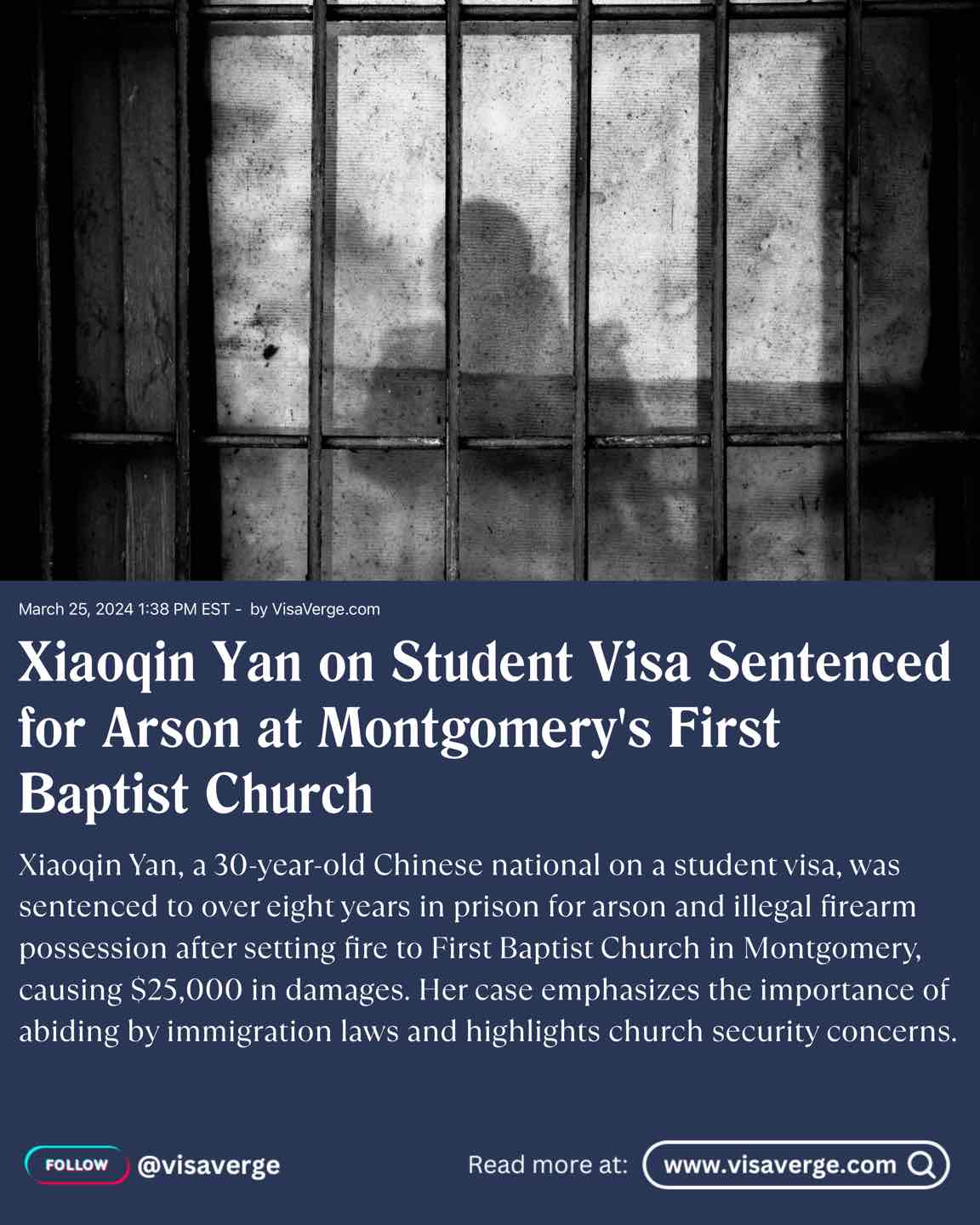 Xiaoqin Yan on Student Visa Sentenced for Arson at Montgomery's First Baptist Church Xiaoqin Yan on Student Visa Sentenced for Arson at Montgomery's First Baptist Church