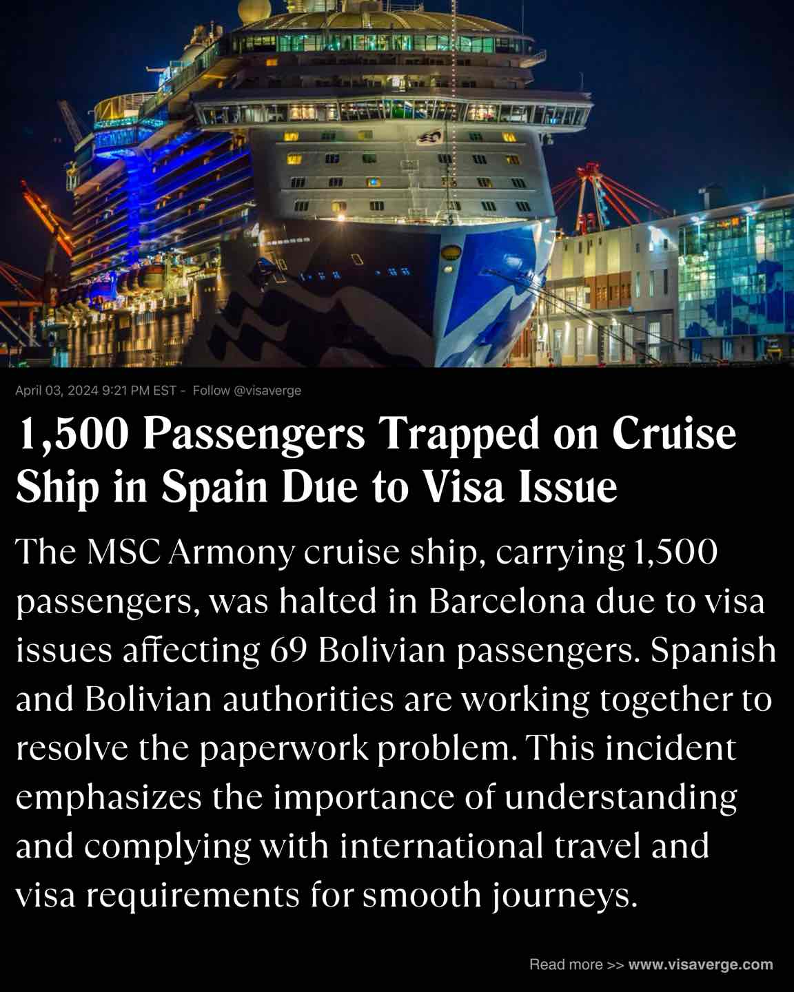 1,500 Passengers Trapped on Cruise Ship in Spain Due to Visa Issue 1,500 Passengers Trapped on Cruise Ship in Spain Due to Visa Issue