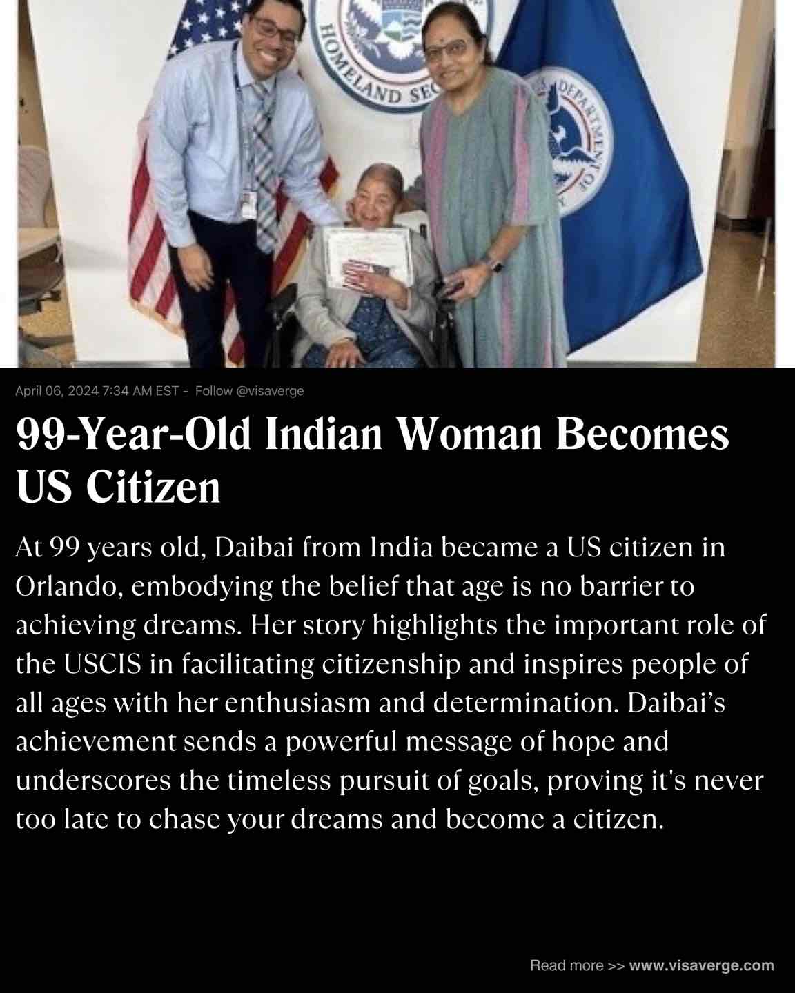 99-Year-Old Indian Woman Becomes US Citizen
