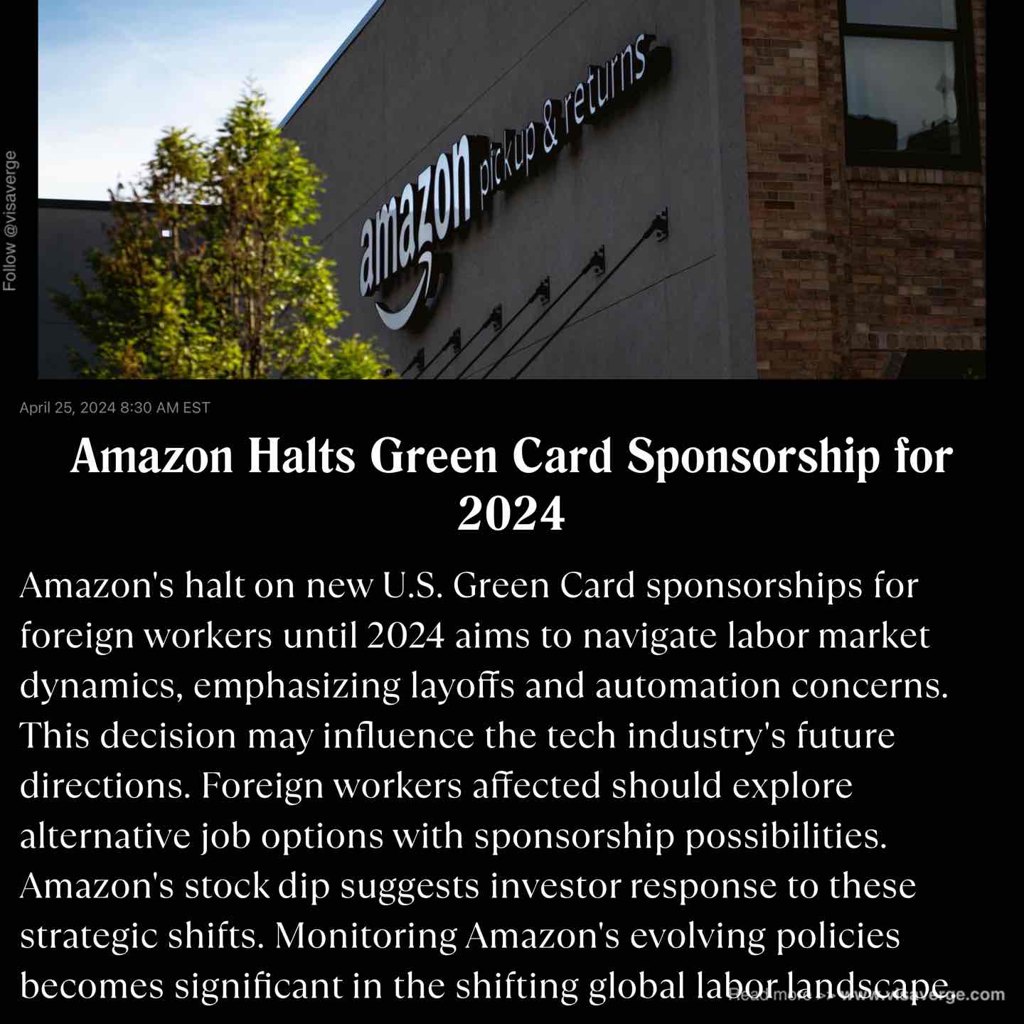 Amazon Halts Green Card Sponsorship for 2024