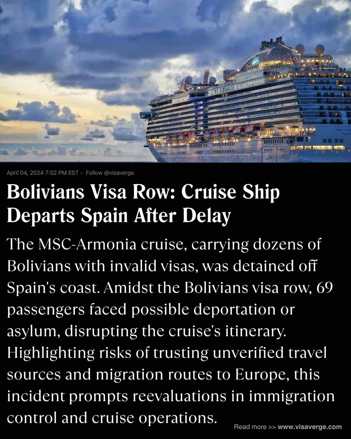 Bolivians Visa Row: Cruise Ship Departs Spain After Delay Bolivians Visa Row: Cruise Ship Departs Spain After Delay