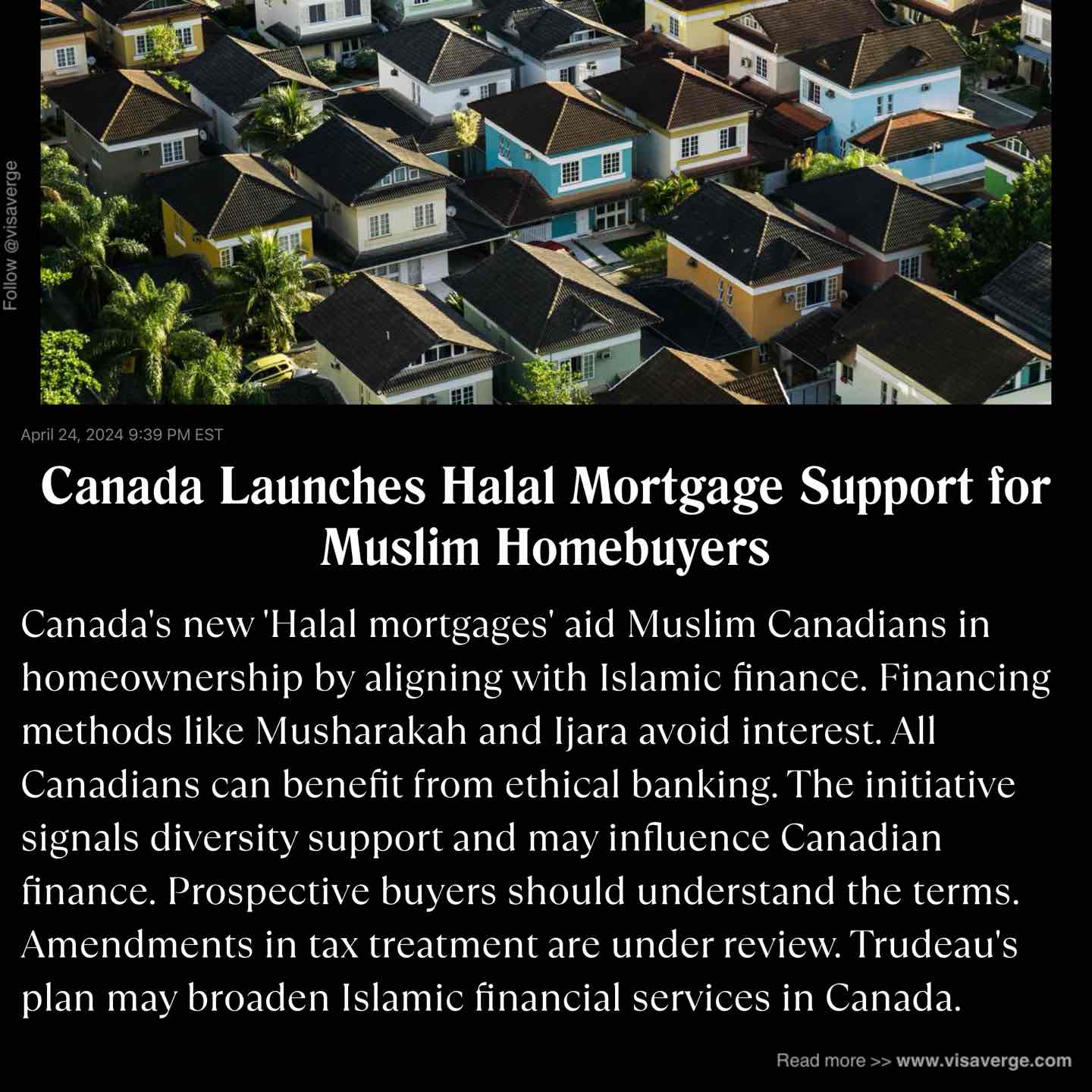 Canada Launches Halal Mortgage Support for Muslim Homebuyers