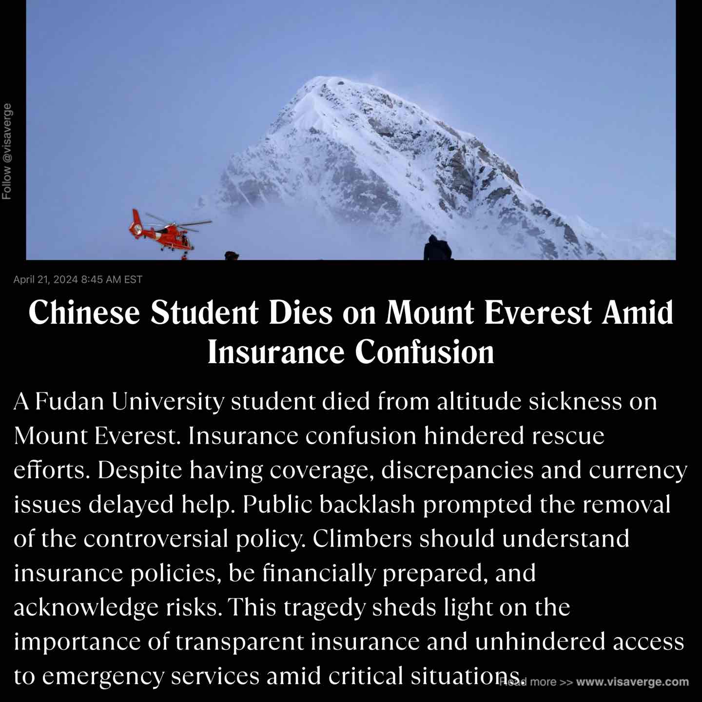 Chinese Student Dies on Mount Everest Amid Insurance Confusion
