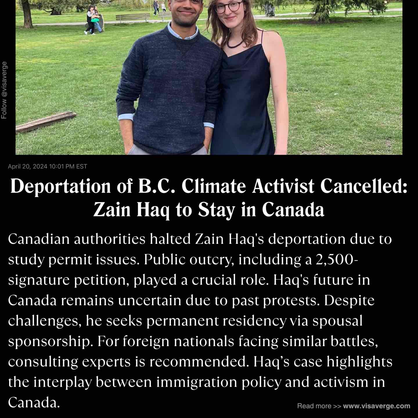 Deportation of B.C. Climate Activist Cancelled: Zain Haq to Stay in Canada Deportation of B.C. Climate Activist Cancelled: Zain Haq to Stay in Canada