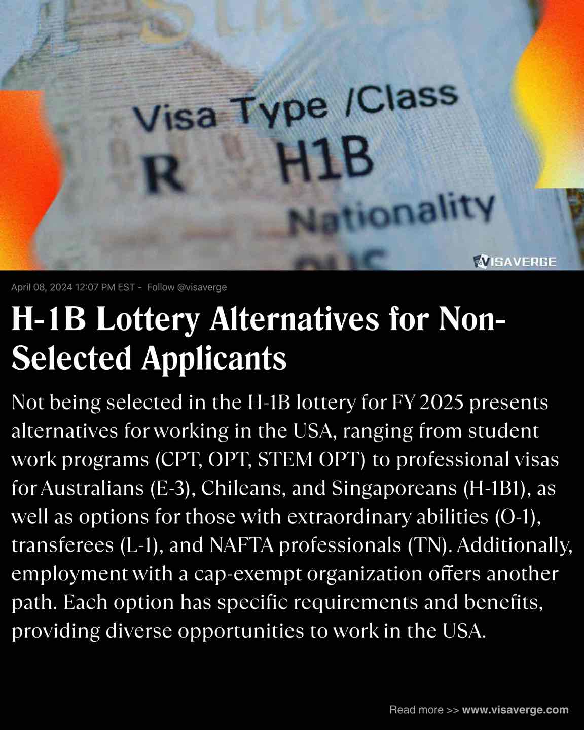 H-1B Lottery Alternatives for Non-Selected Applicants H-1B Lottery Alternatives for Non-Selected Applicants