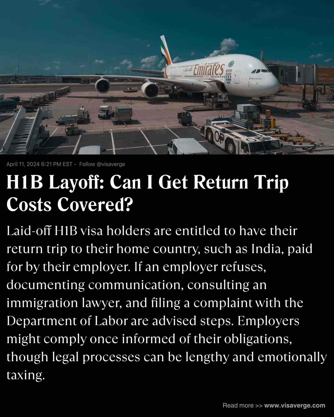 H1B Layoff: Can I Get Return Trip Costs Covered?