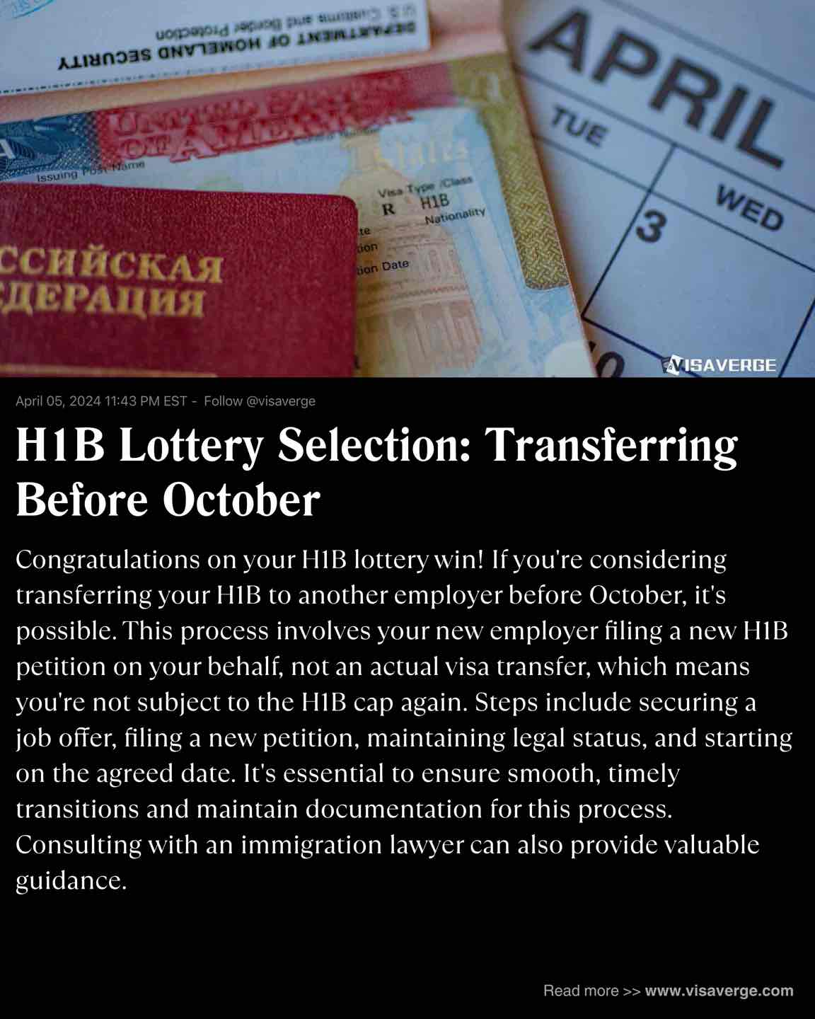 H1B Lottery Selection: Transferring Before October H1B Lottery Selection: Transferring Before October