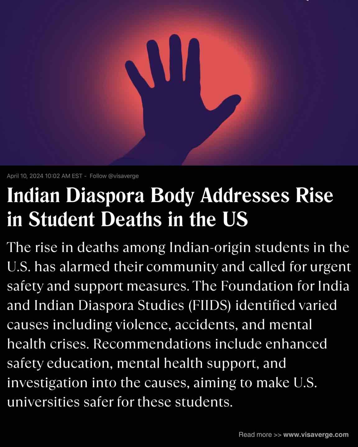 Indian Diaspora Body Addresses Rise in Student Deaths in the US
