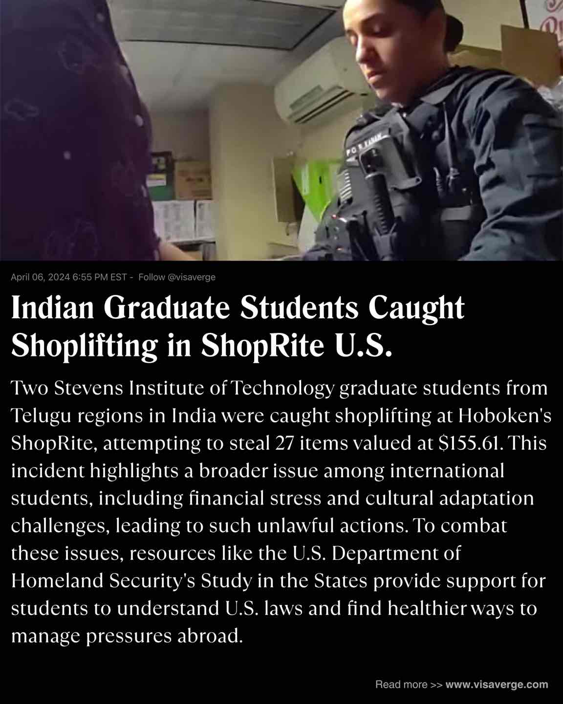 Indian Graduate Students Caught Shoplifting in ShopRite U.S. Indian Graduate Students Caught Shoplifting in ShopRite U.S.