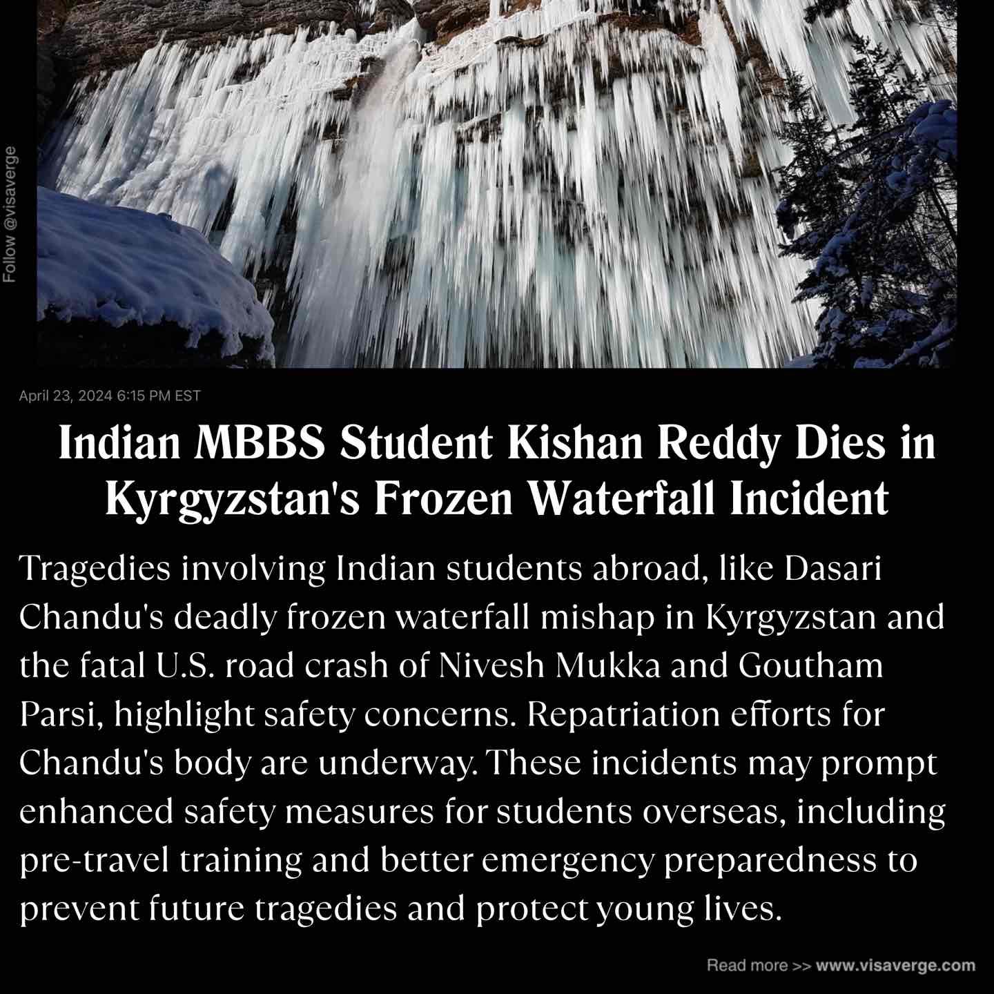 Indian MBBS Student Kishan Reddy Dies in Kyrgyzstan's Frozen Waterfall Incident