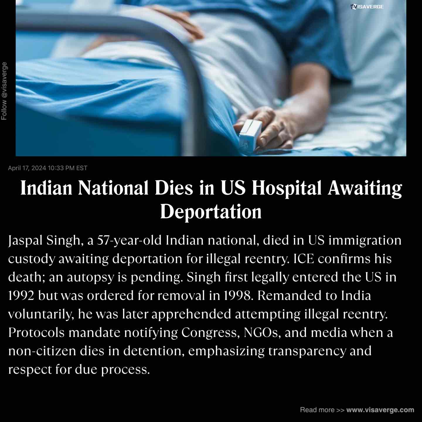 Indian National Dies in US Hospital Awaiting Deportation Indian National Dies in US Hospital Awaiting Deportation