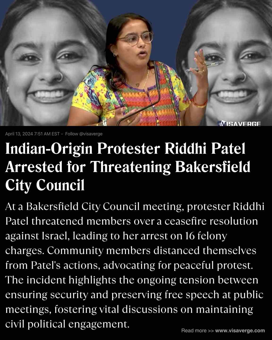 Indian-Origin Protester Riddhi Patel Arrested for Threatening Bakersfield City Council Indian-Origin Protester Riddhi Patel Arrested for Threatening Bakersfield City Council