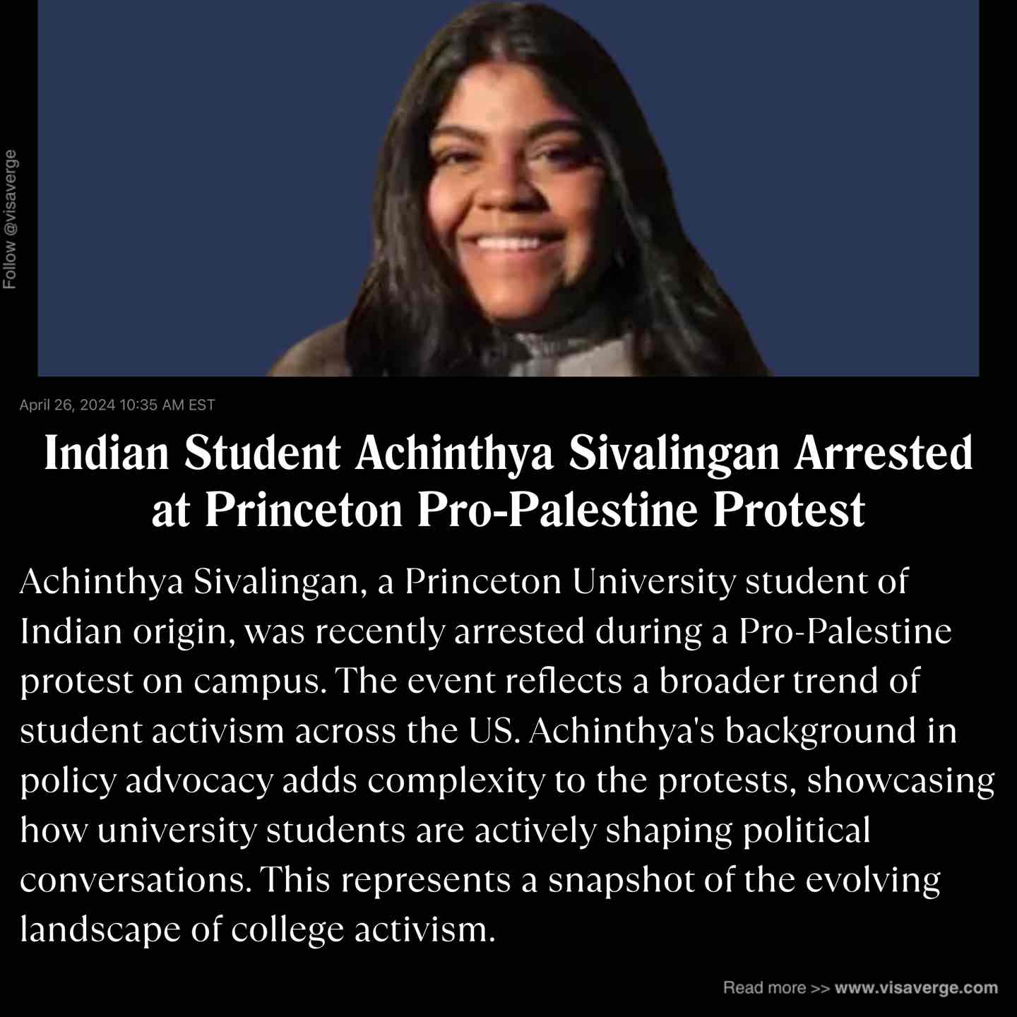 Indian Student Achinthya Sivalingan Arrested at Princeton Pro-Palestine Protest