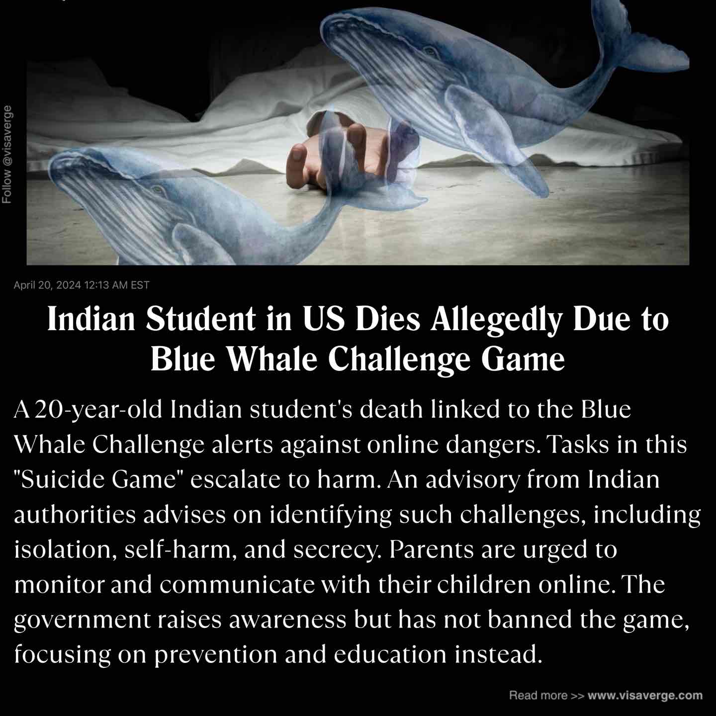 Indian Student in US Dies Allegedly Due to Blue Whale Challenge Game Indian Student in US Dies Allegedly Due to Blue Whale Challenge Game