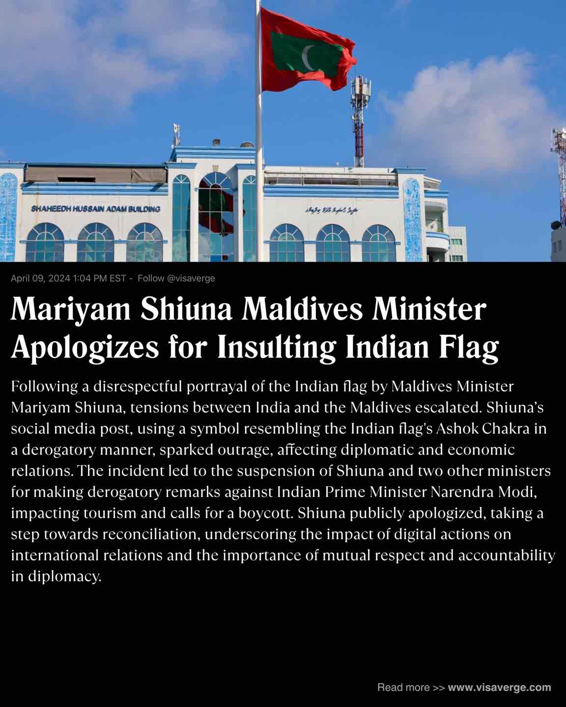 Mariyam Shiuna Maldives Minister Apologizes for Insulting Indian Flag Mariyam Shiuna Maldives Minister Apologizes for Insulting Indian Flag