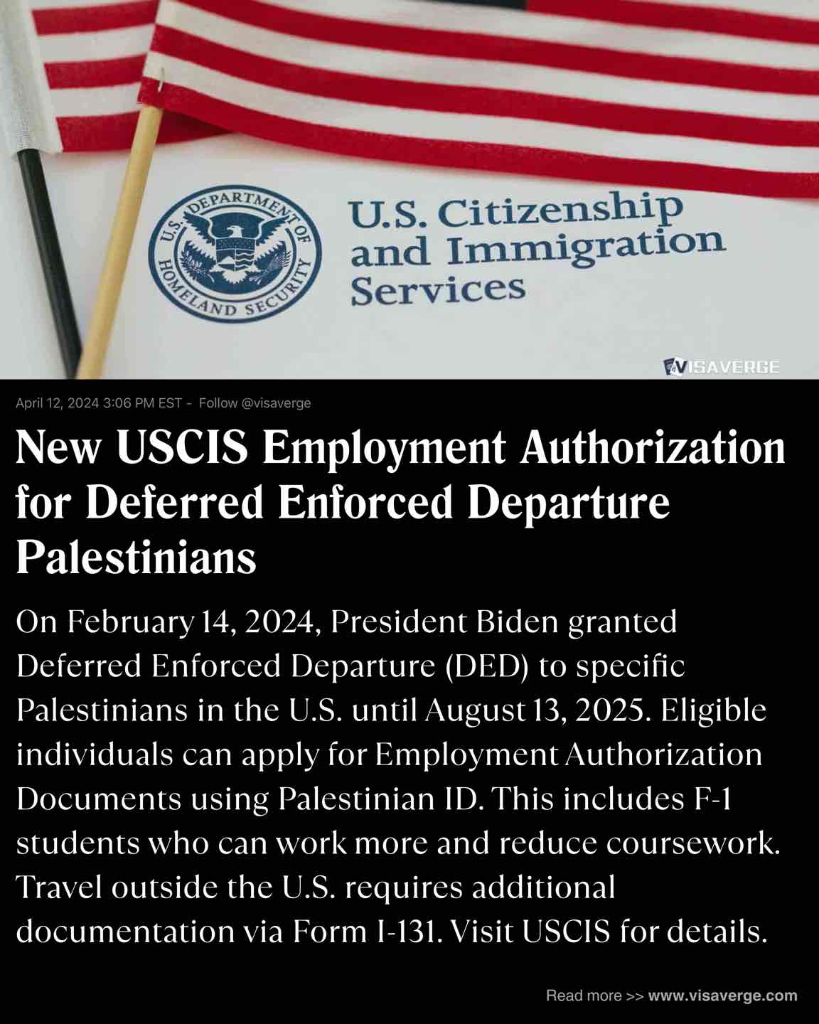 New USCIS Employment Authorization for Deferred Enforced Departure Palestinians New USCIS Employment Authorization for Deferred Enforced Departure Palestinians