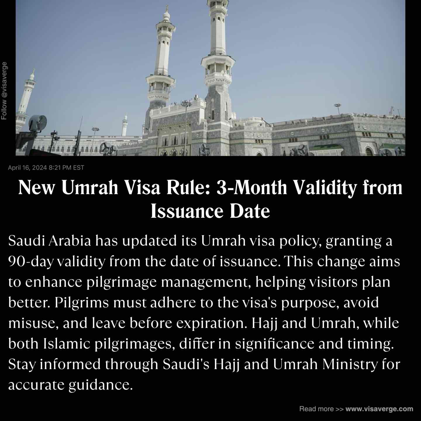 New Umrah Visa Rule: 3-Month Validity from Issuance Date