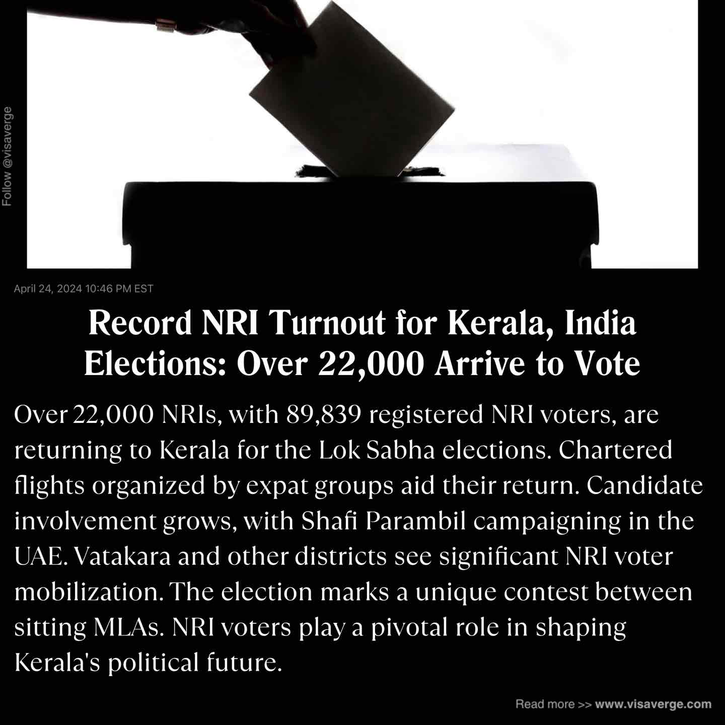 Record NRI Turnout for Kerala, India Elections: Over 22,000 Arrive to Vote Record NRI Turnout for Kerala, India Elections: Over 22,000 Arrive to Vote