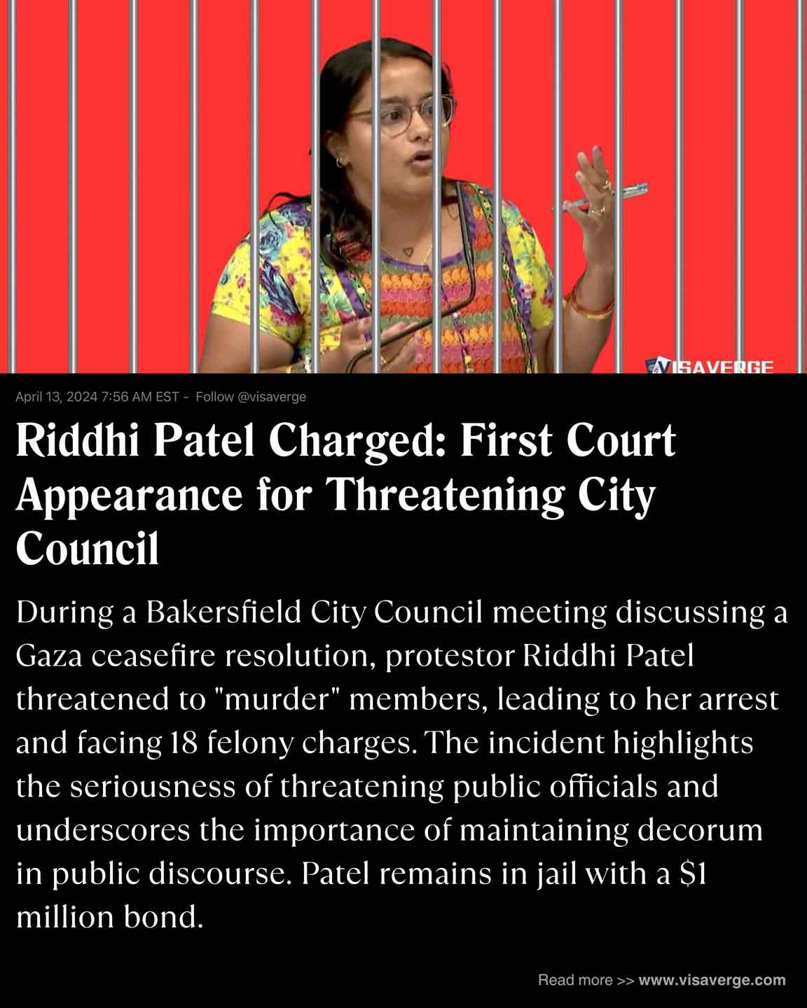 Riddhi Patel Charged: First Court Appearance for Threatening City Council