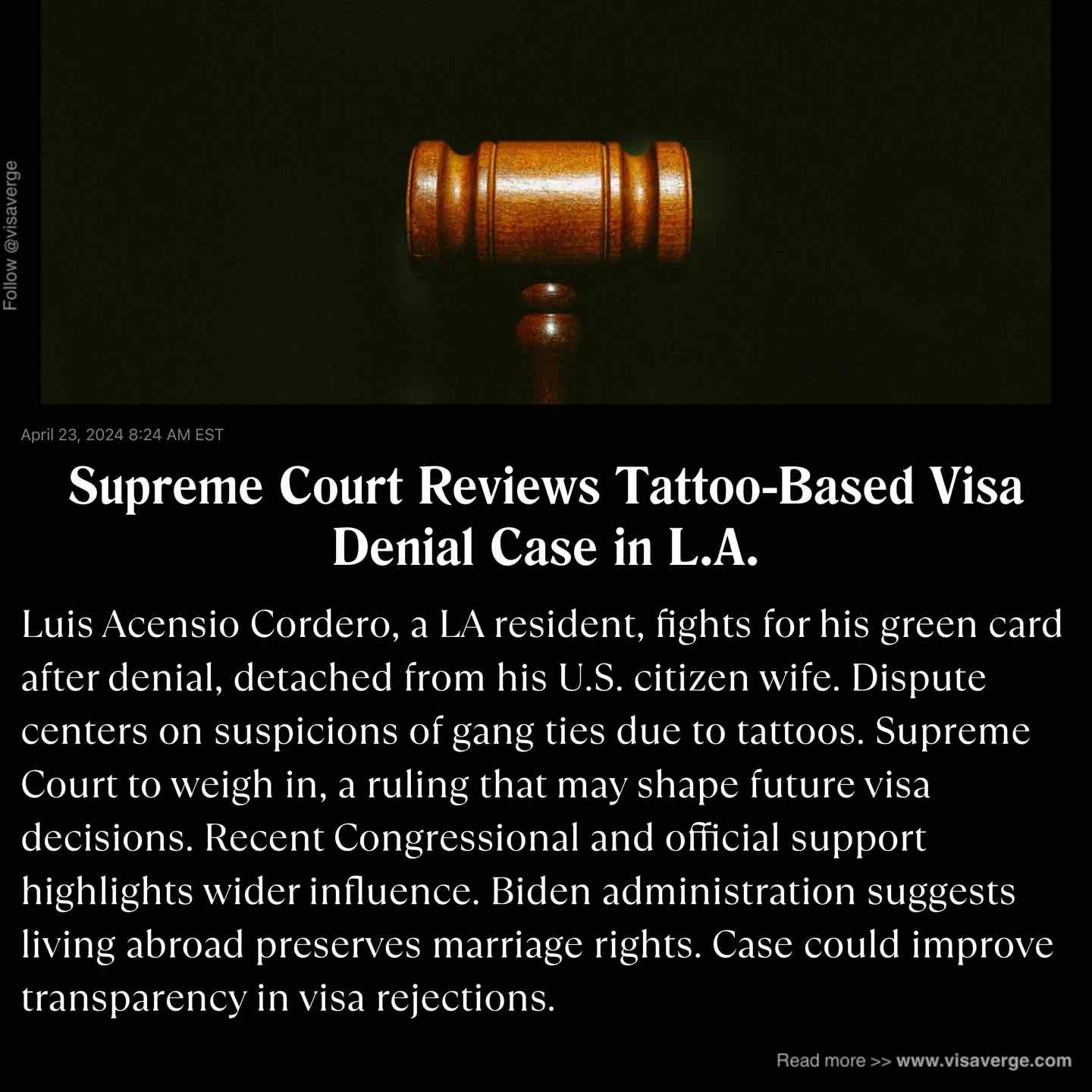 Supreme Court Reviews Tattoo-Based Visa Denial Case in L.A. Supreme Court Reviews Tattoo-Based Visa Denial Case in L.A.