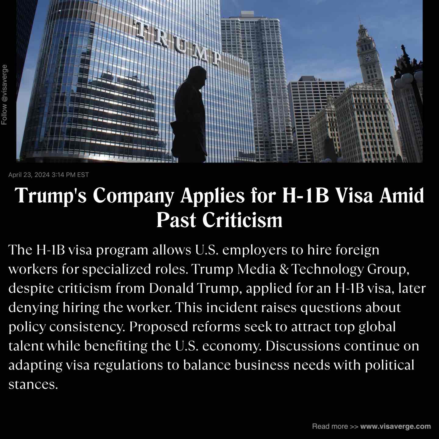 Trump's Company Applies for H-1B Visa Amid Past Criticism Trump's Company Applies for H-1B Visa Amid Past Criticism