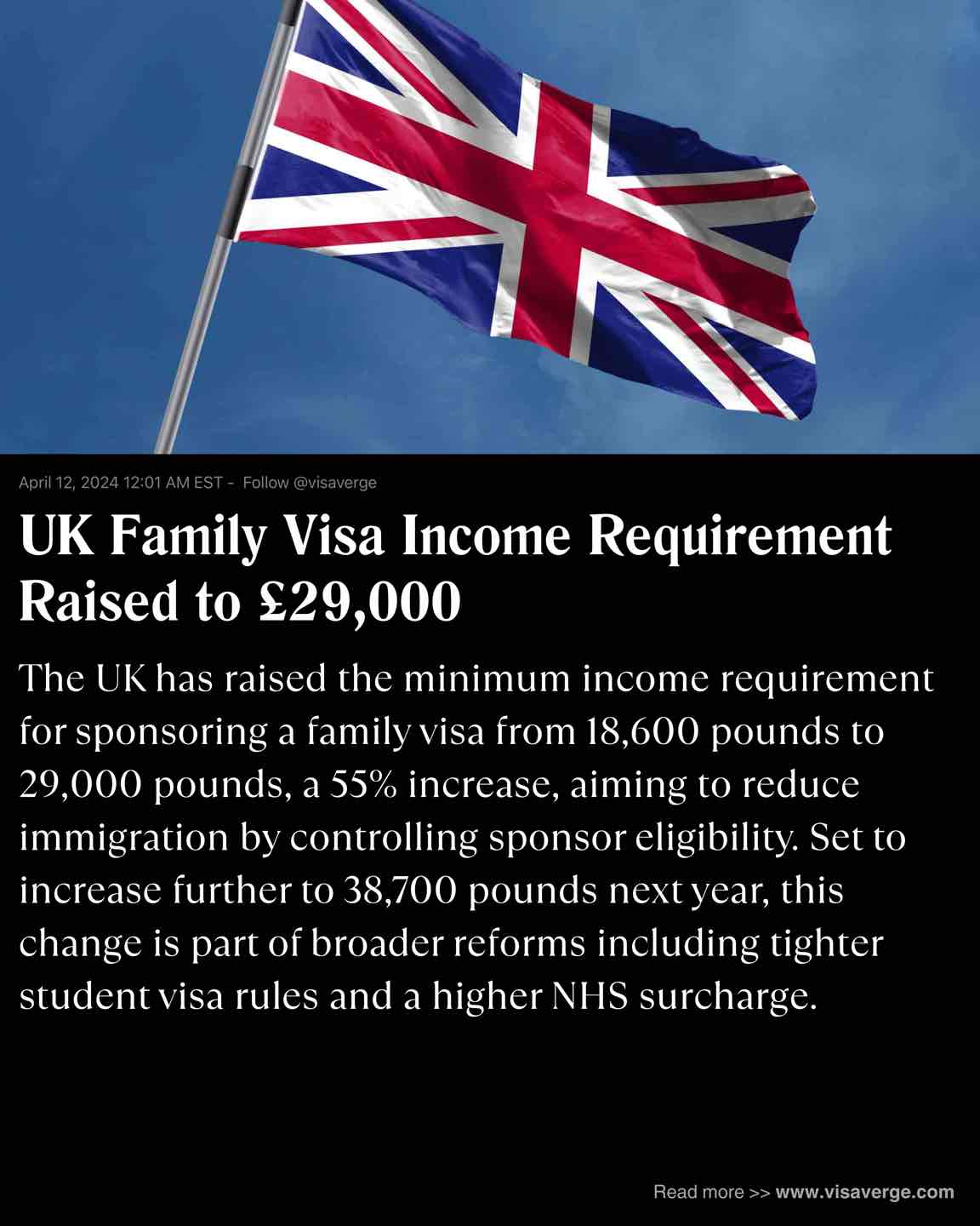 UK Family Visa Income Requirement Raised to £29,000