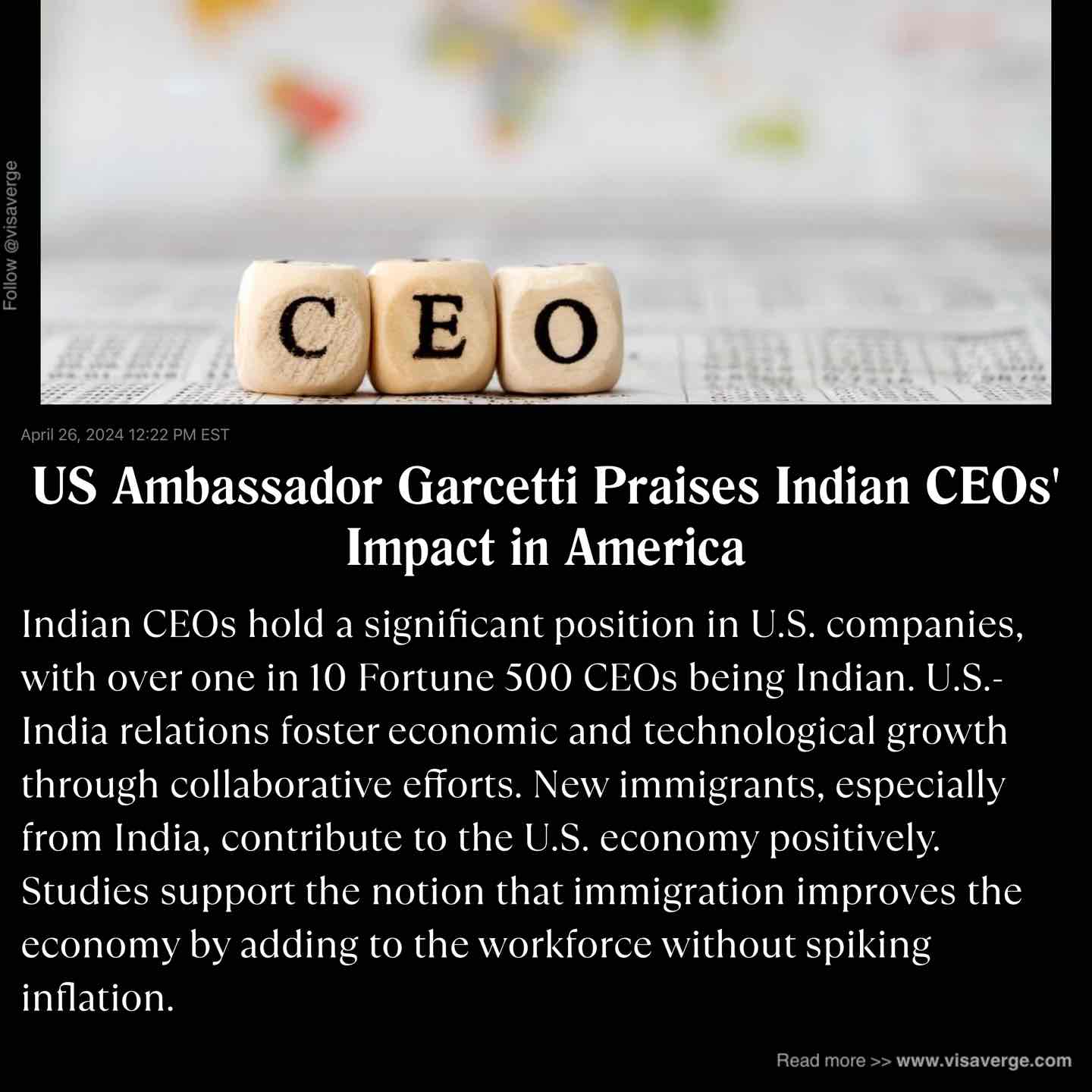 US Ambassador Garcetti Praises Indian CEOs' Impact in America