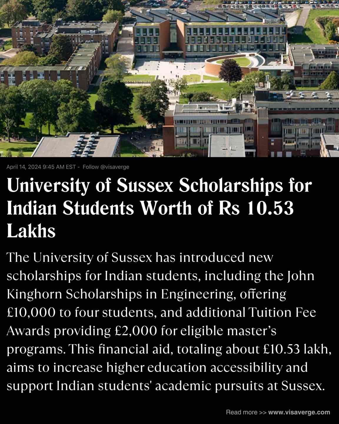 University of Sussex Scholarships for Indian Students Worth of Rs 10.53 Lakhs University of Sussex Scholarships for Indian Students Worth of Rs 10.53 Lakhs