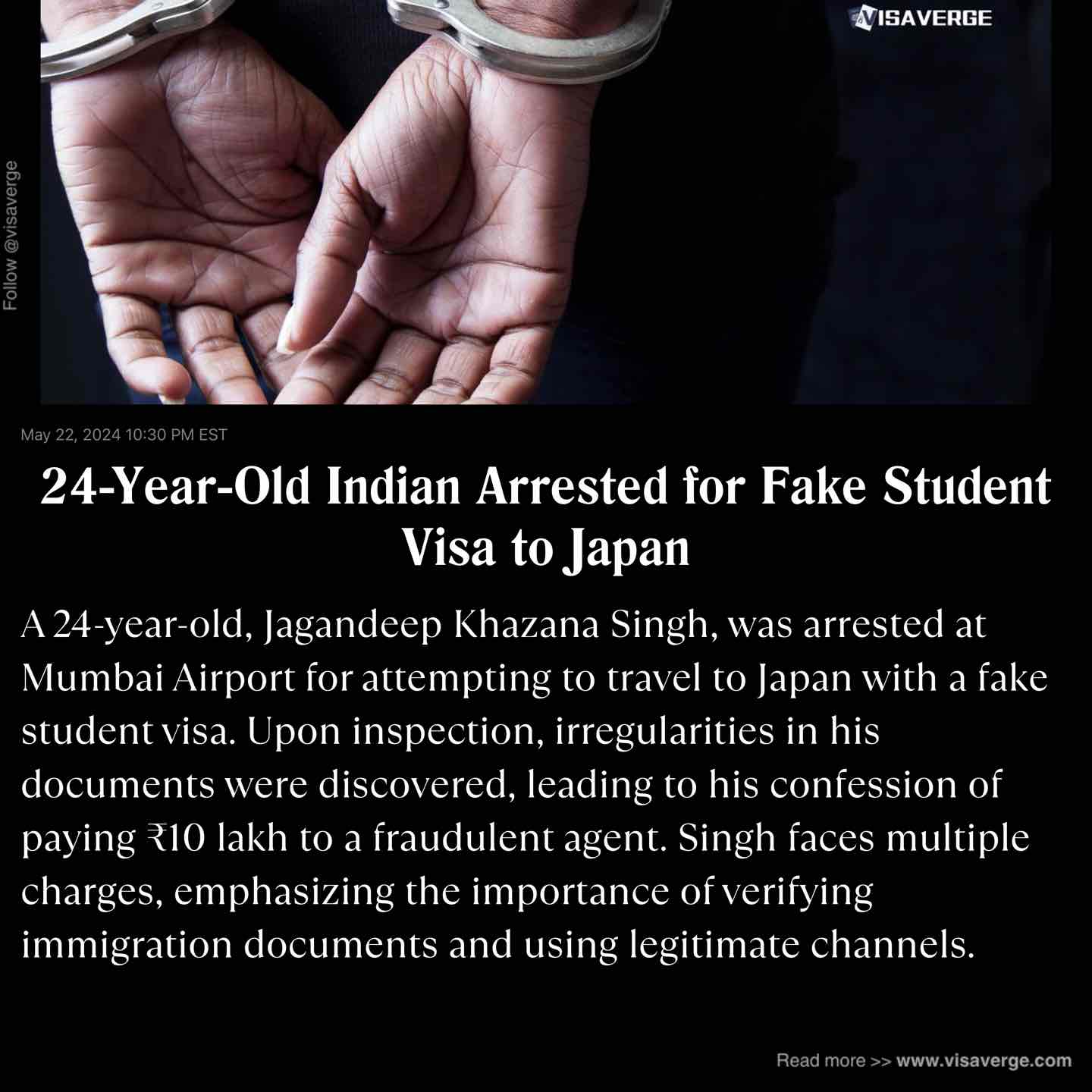 24-Year-Old Indian Arrested for Fake Student Visa to Japan 24-Year-Old Indian Arrested for Fake Student Visa to Japan
