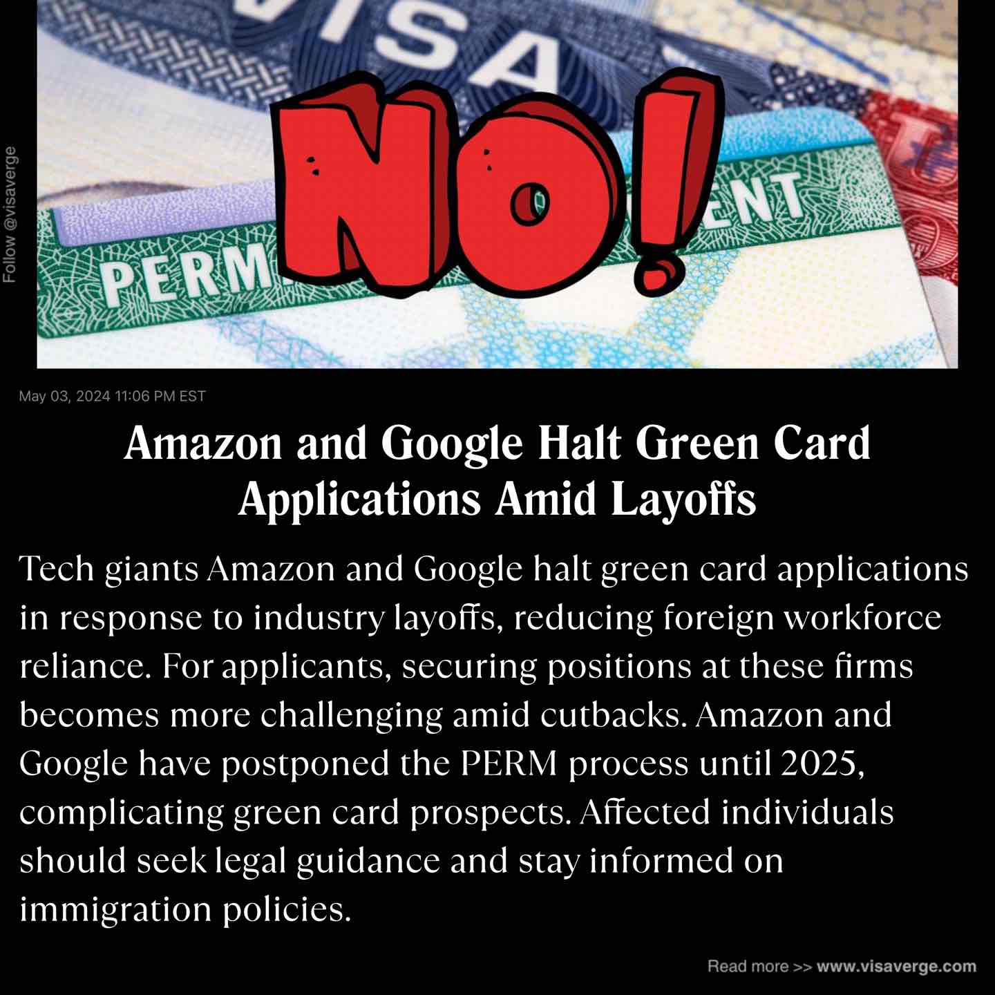 Amazon and Google Halt Green Card Applications Amid Layoffs Amazon and Google Halt Green Card Applications Amid Layoffs