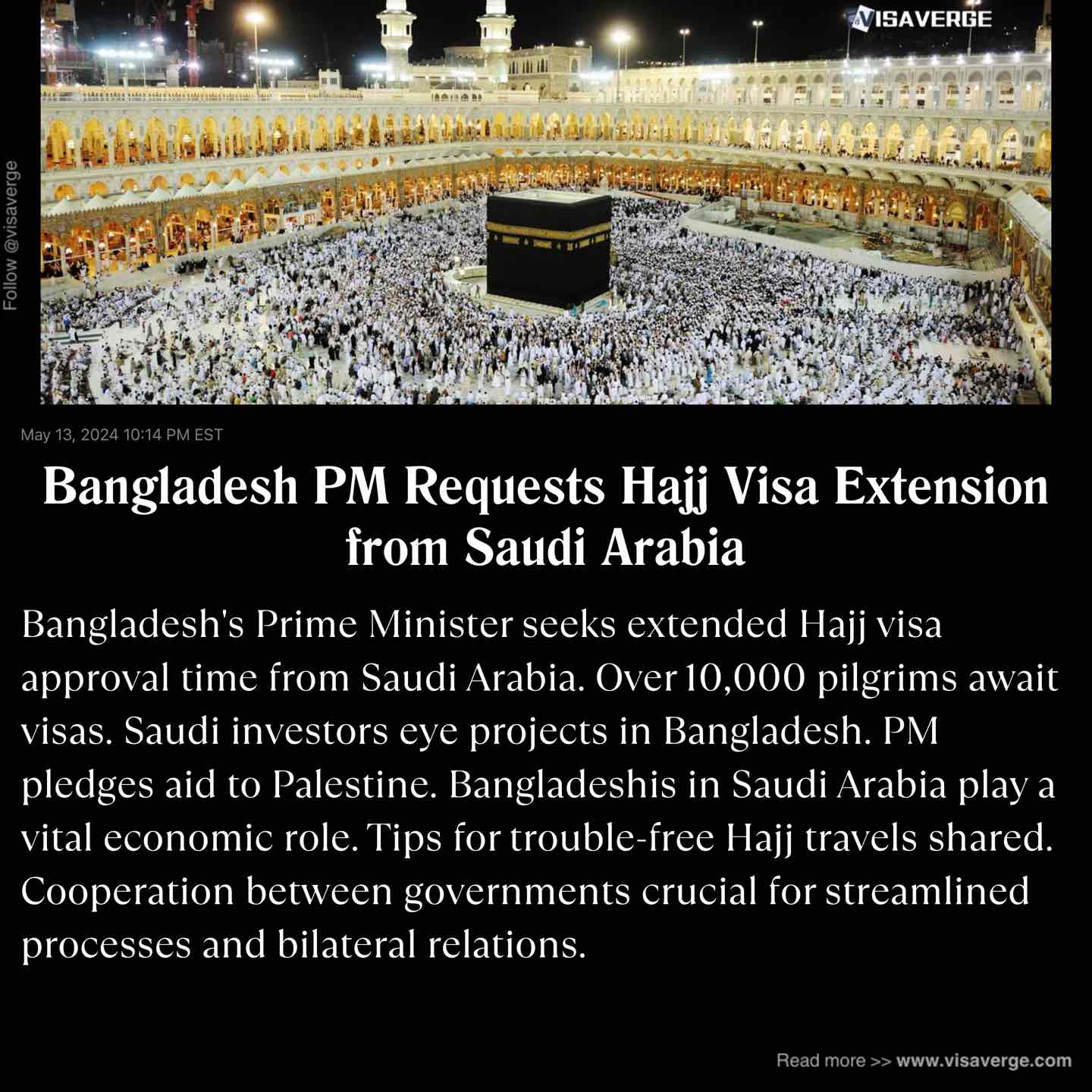 Bangladesh PM Requests Hajj Visa Extension from Saudi Arabia Bangladesh PM Requests Hajj Visa Extension from Saudi Arabia