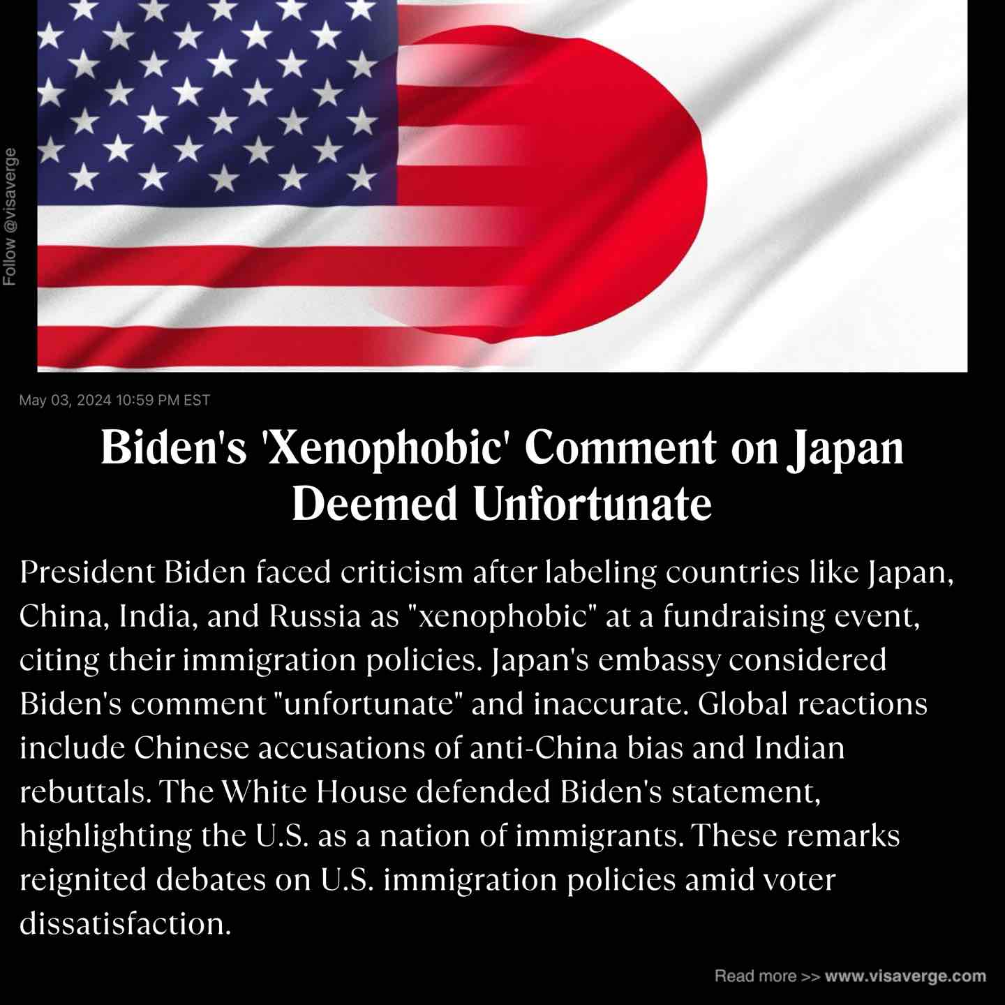 Biden's 'Xenophobic' Comment on Japan Deemed Unfortunate Biden's 'Xenophobic' Comment on Japan Deemed Unfortunate