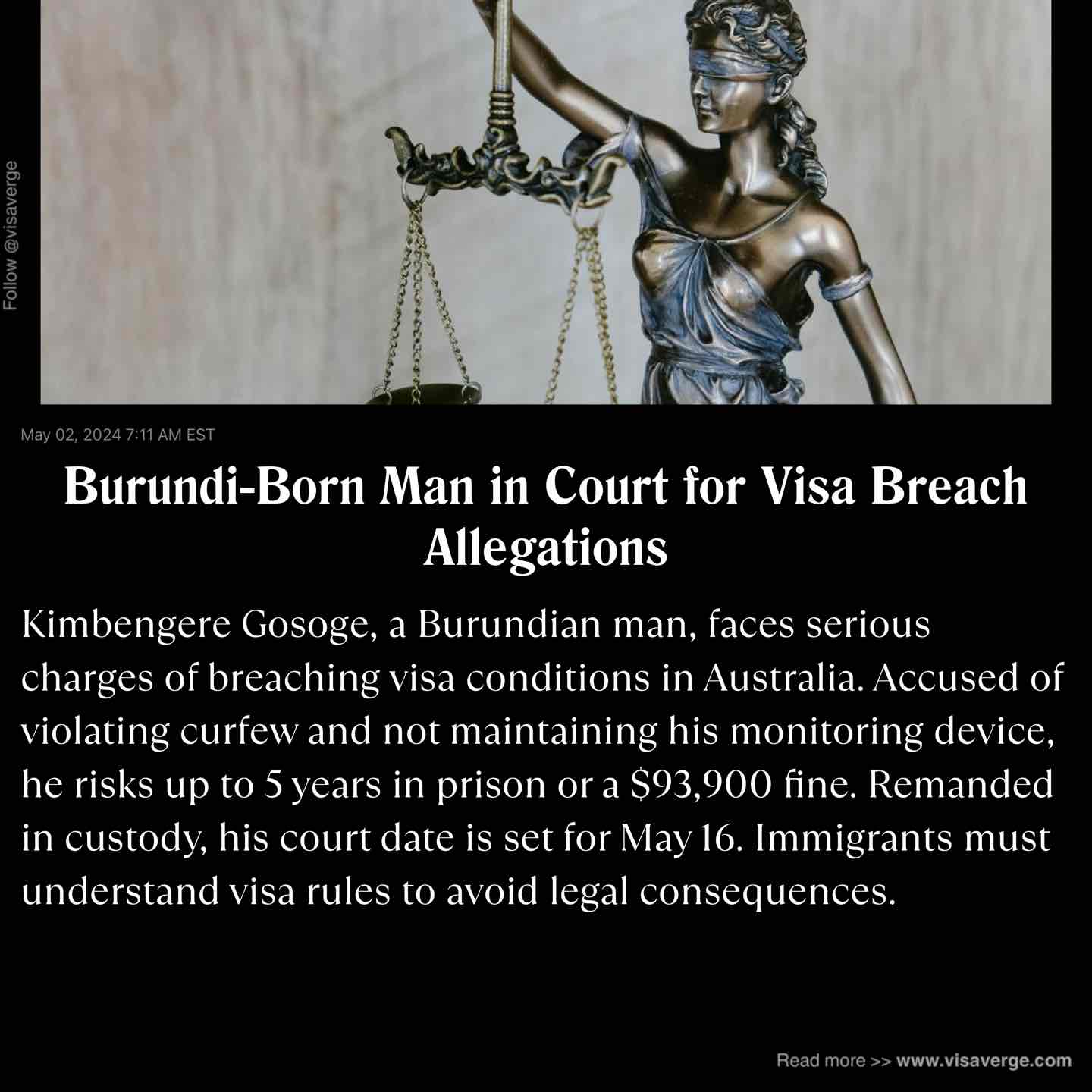 Burundi-Born Man in Court for Visa Breach Allegations Burundi-Born Man in Court for Visa Breach Allegations