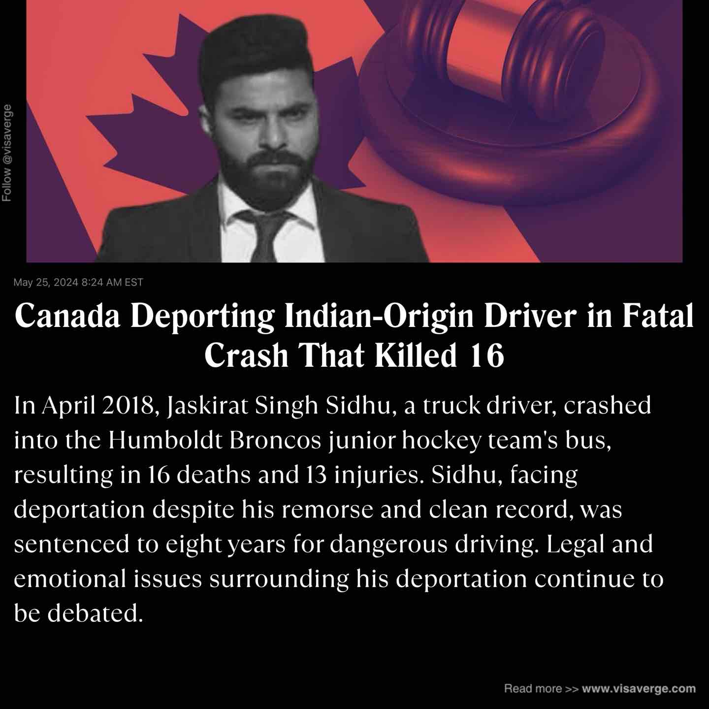 Canada Deporting Indian-Origin Driver in Fatal Crash That Killed 16
