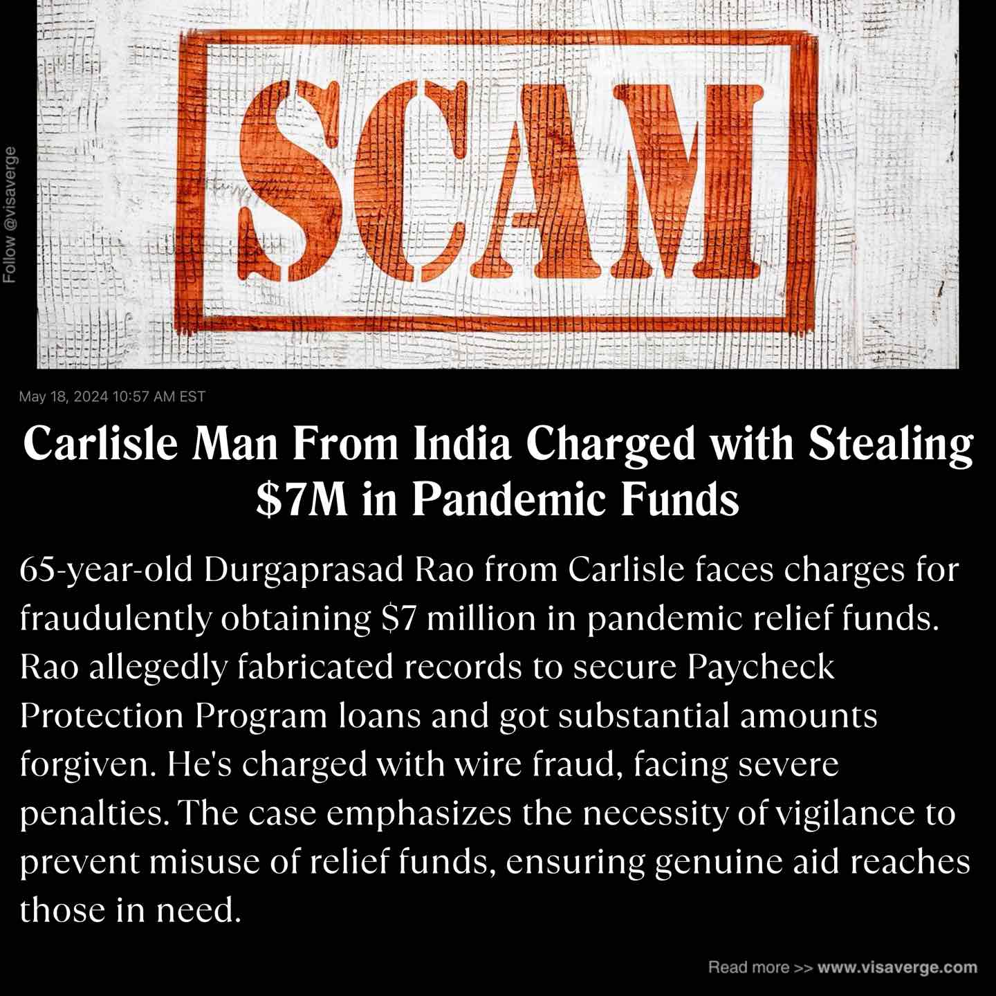 Carlisle Man From India Charged with Stealing $7M in Pandemic Funds Carlisle Man From India Charged with Stealing $7M in Pandemic Funds
