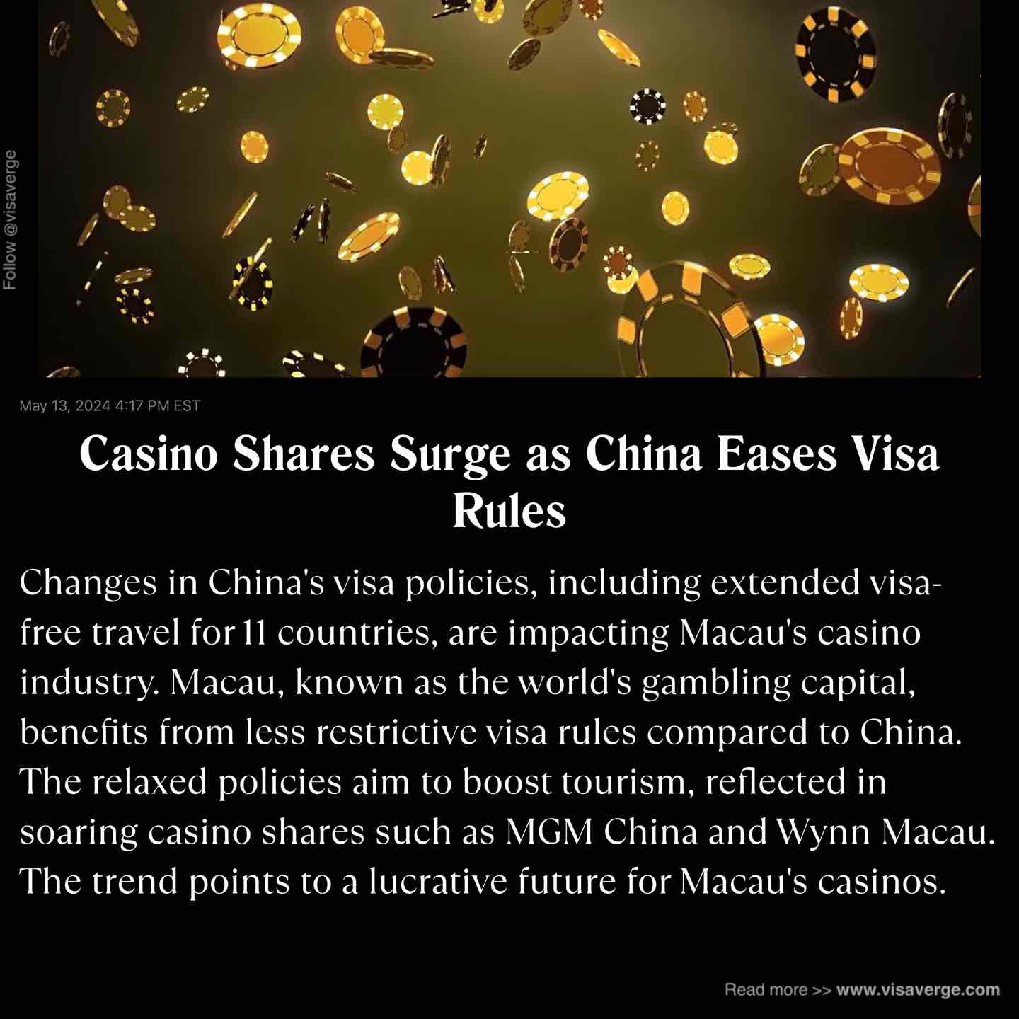 Casino Shares Surge as China Eases Visa Rules Casino Shares Surge as China Eases Visa Rules