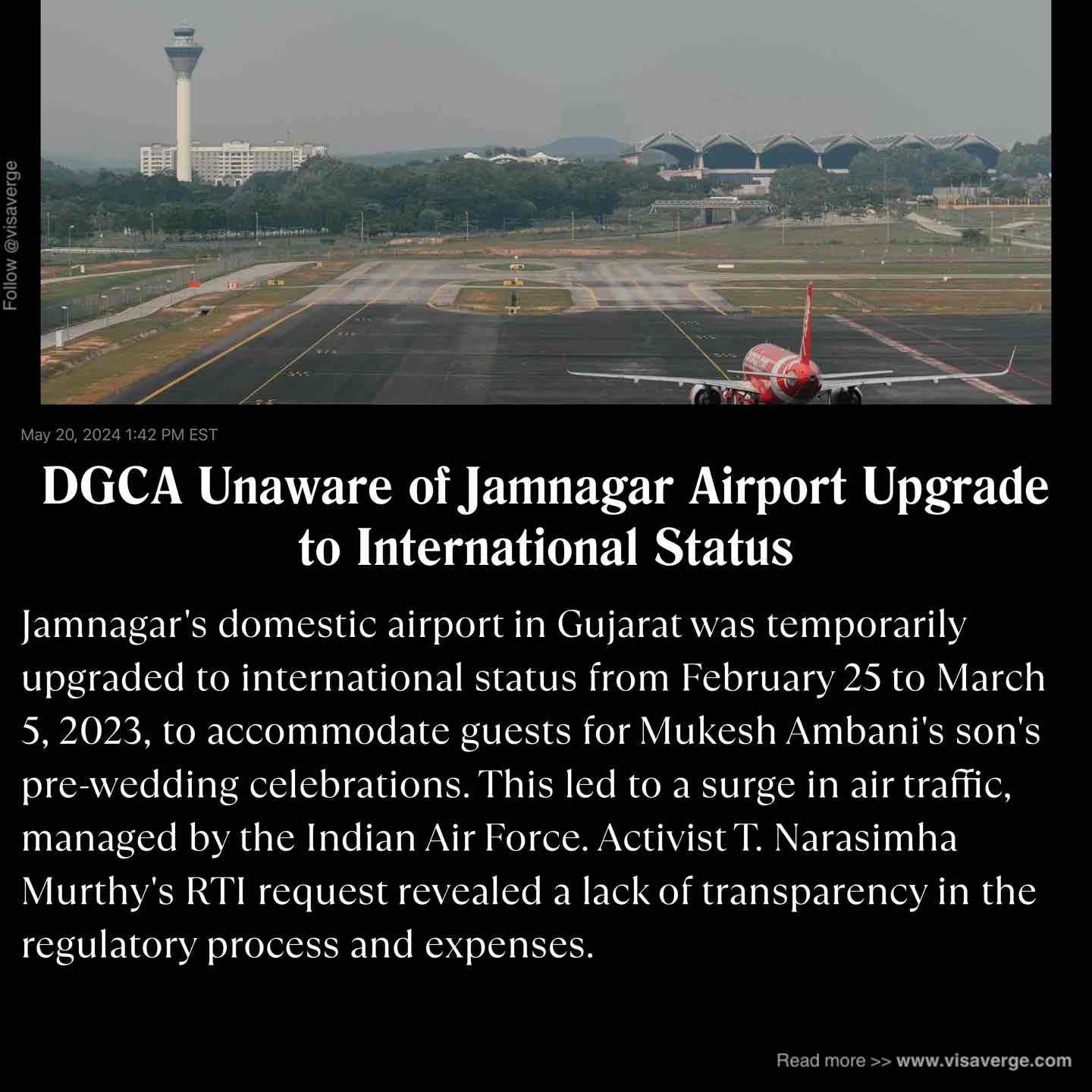 DGCA Unaware of Jamnagar Airport Upgrade to International Status DGCA Unaware of Jamnagar Airport Upgrade to International Status