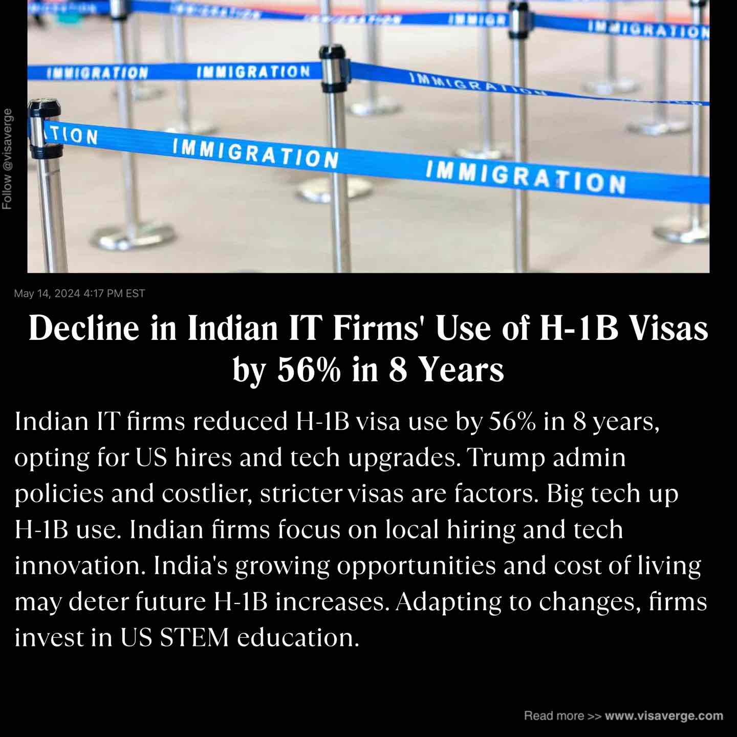 Decline in Indian IT Firms' Use of H-1B Visas by 56% in 8 Years