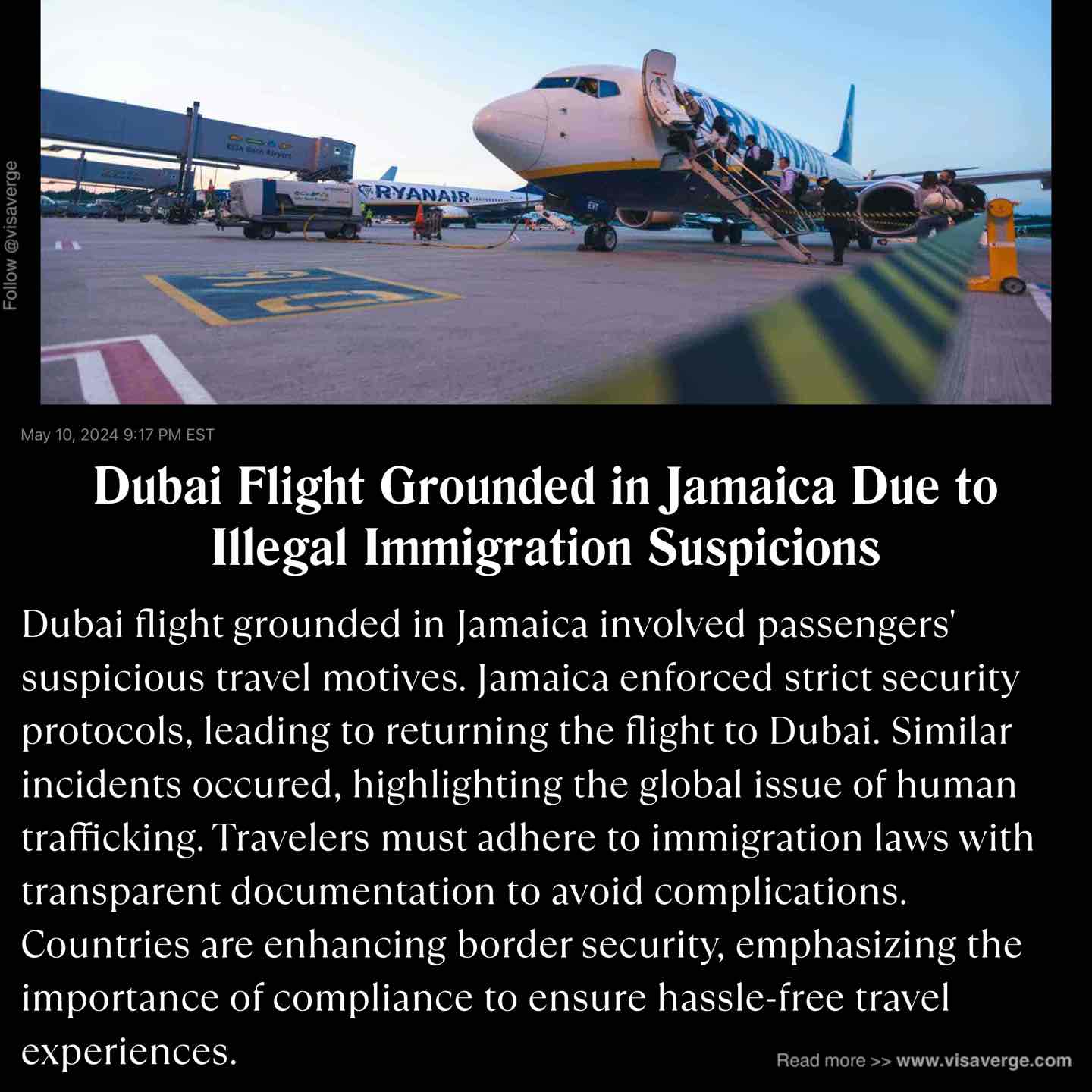 Dubai Flight Grounded in Jamaica Due to Illegal Immigration Suspicions