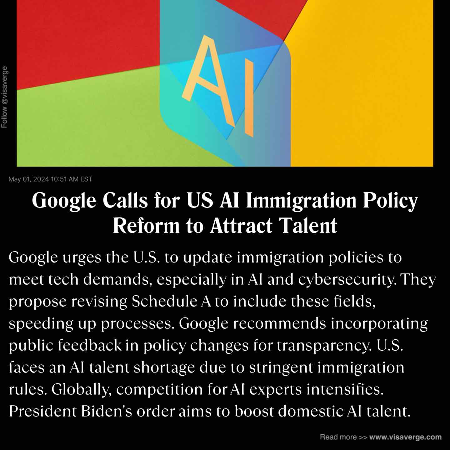 Google Calls for US AI Immigration Policy Reform to Attract Talent Google Calls for US AI Immigration Policy Reform to Attract Talent