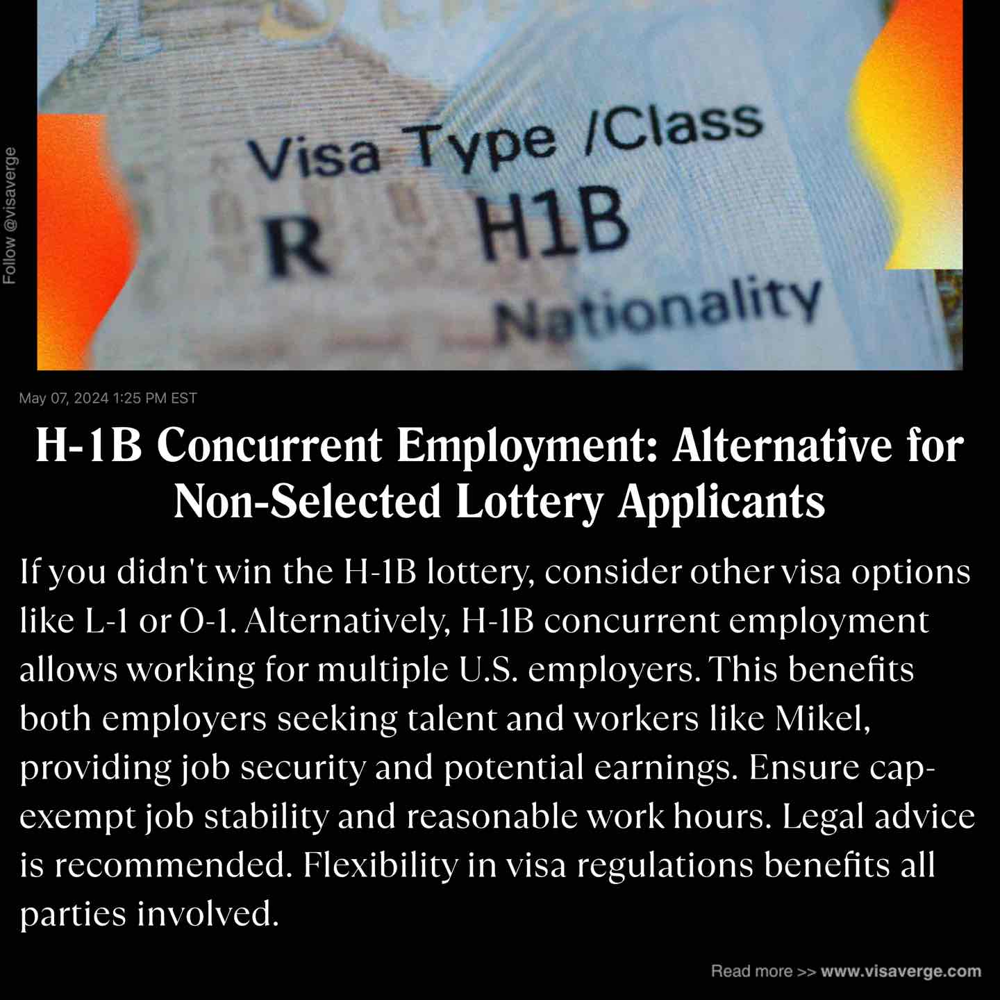 H-1B Concurrent Employment: Alternative for Non-Selected Lottery Applicants H-1B Concurrent Employment: Alternative for Non-Selected Lottery Applicants