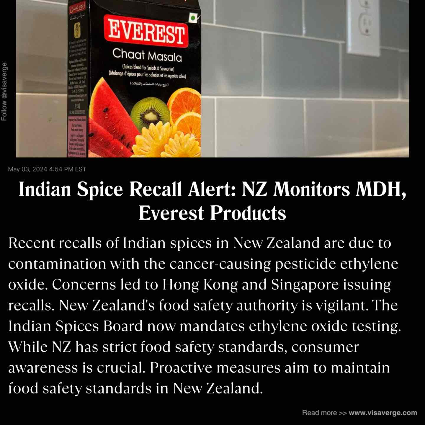 Indian Spice Recall Alert: NZ Monitors MDH, Everest Products