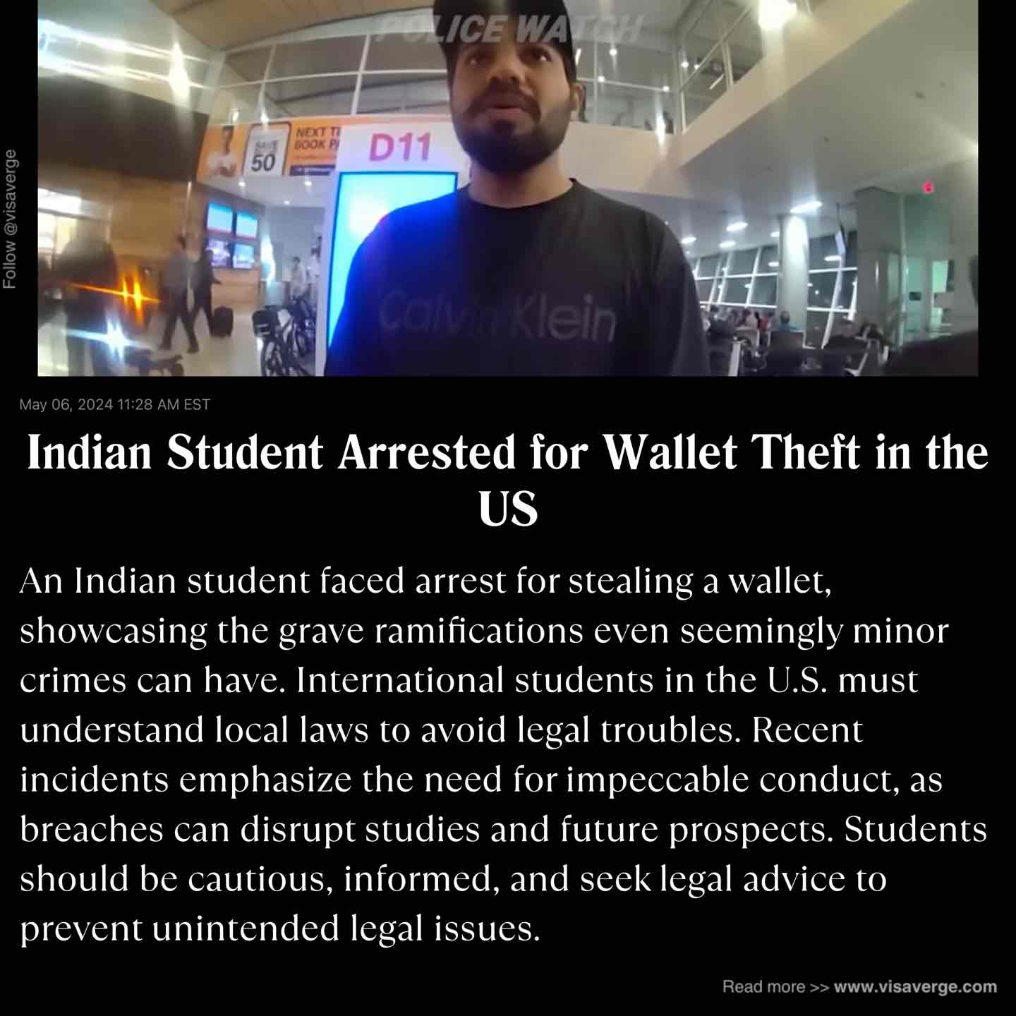 Indian Student Arrested for Wallet Theft in the US Indian Student Arrested for Wallet Theft in the US